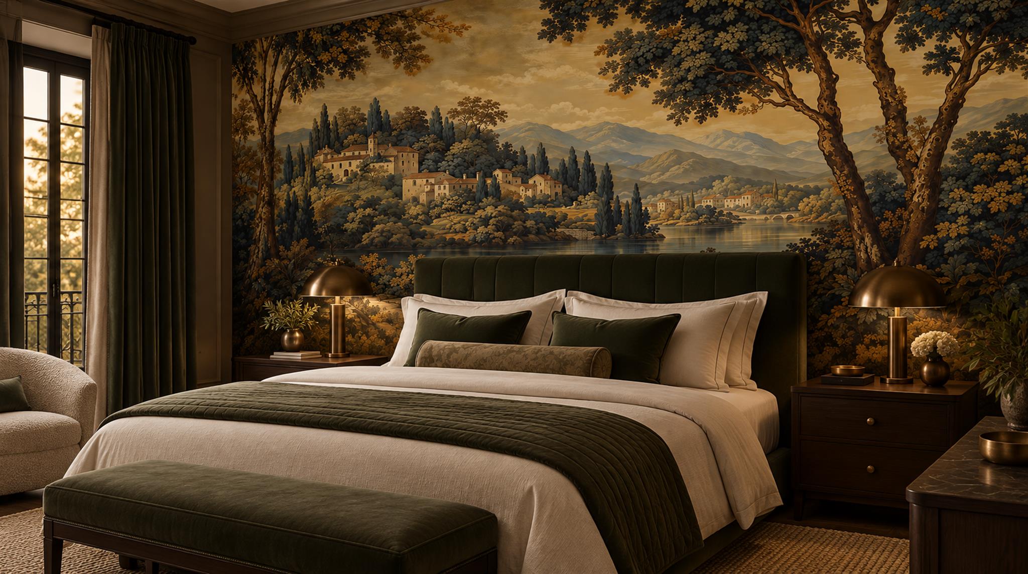 Neutral A Painterly Scenic View Layered Wallpaper Mural Accent-wall-wallpaper-murals, Peel-and-stick Finish