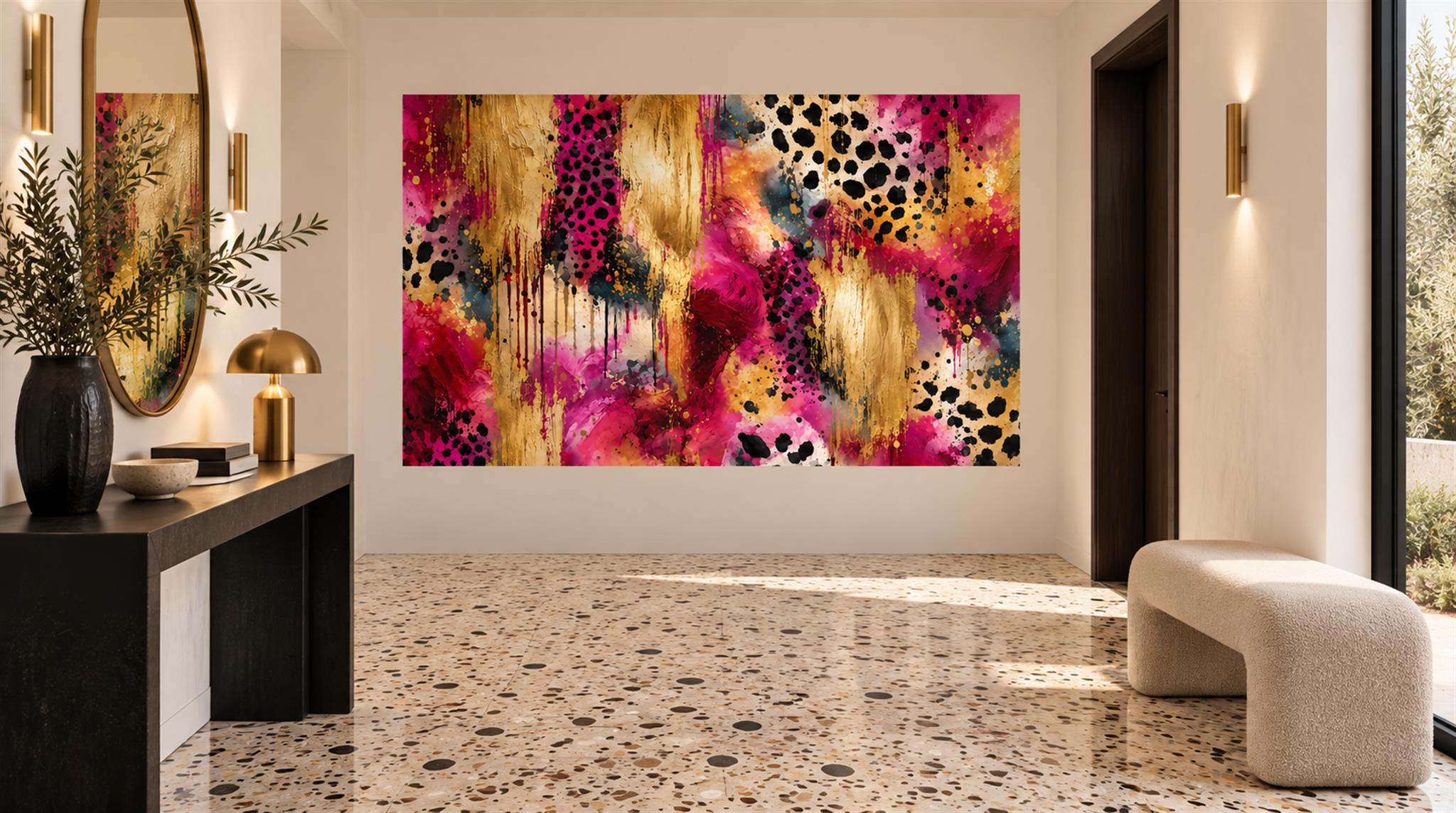 Tan And Neutral Abstract Forms Linear Layered Wallpaper Mural Entryway-wallpaper-murals, Peel-and-stick Finish