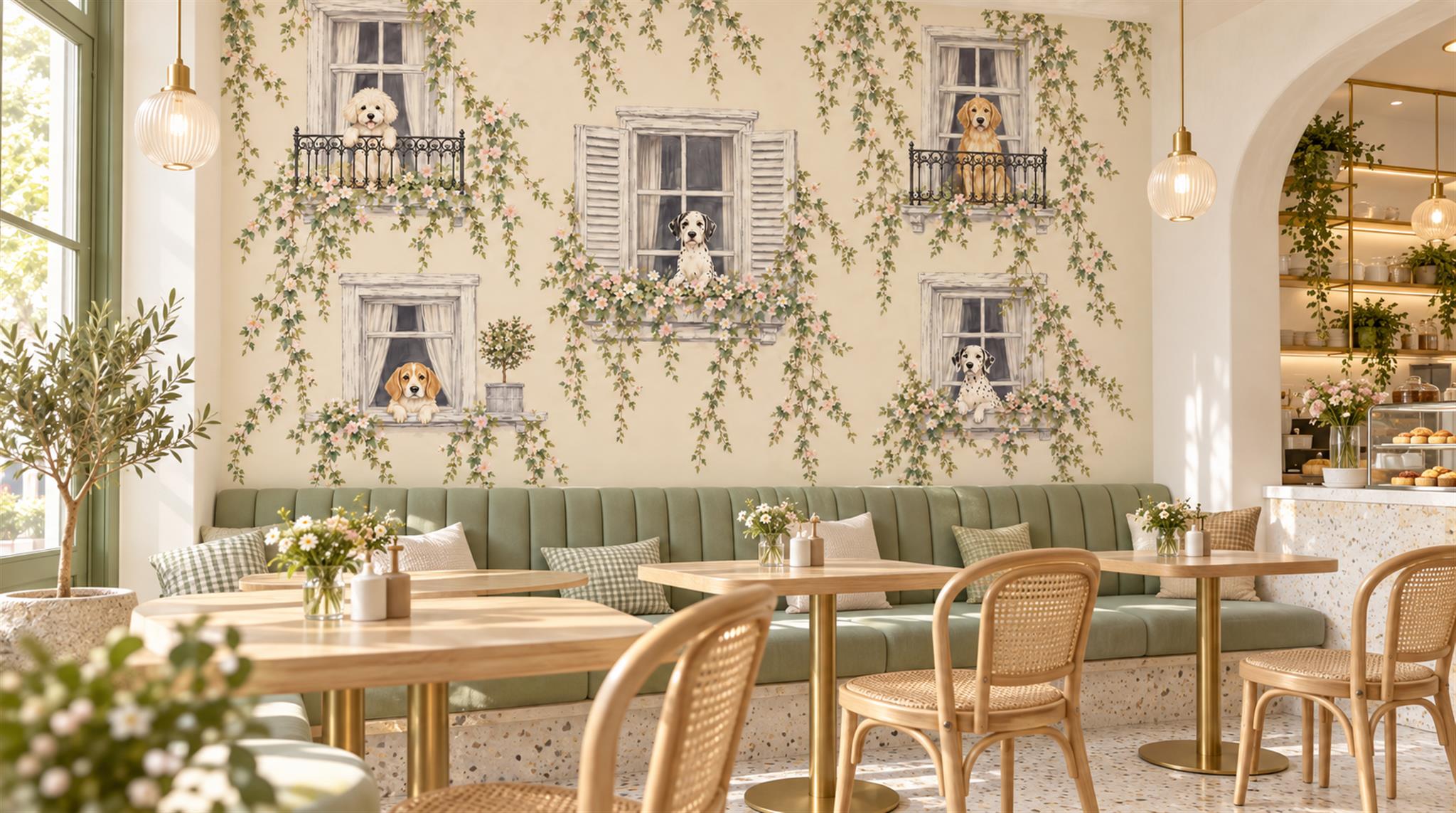 Cream And Neutral Abstract Forms Layered Wallpaper Mural Cafe-wallpaper-murals, Peel-and-stick Finish