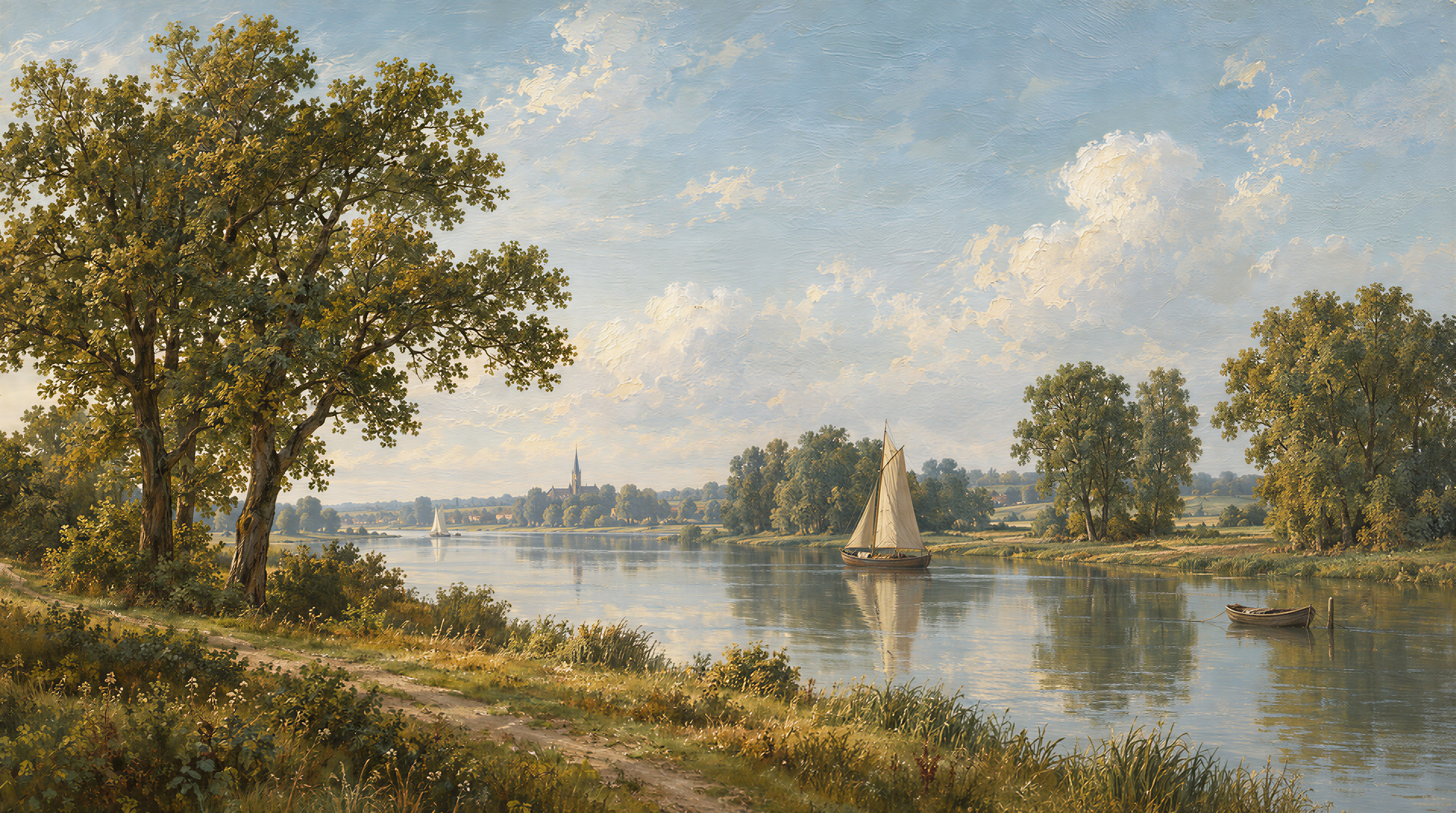 Blue And Neutral A Lakeside View Wallpaper Mural, Peel-and-stick Finish