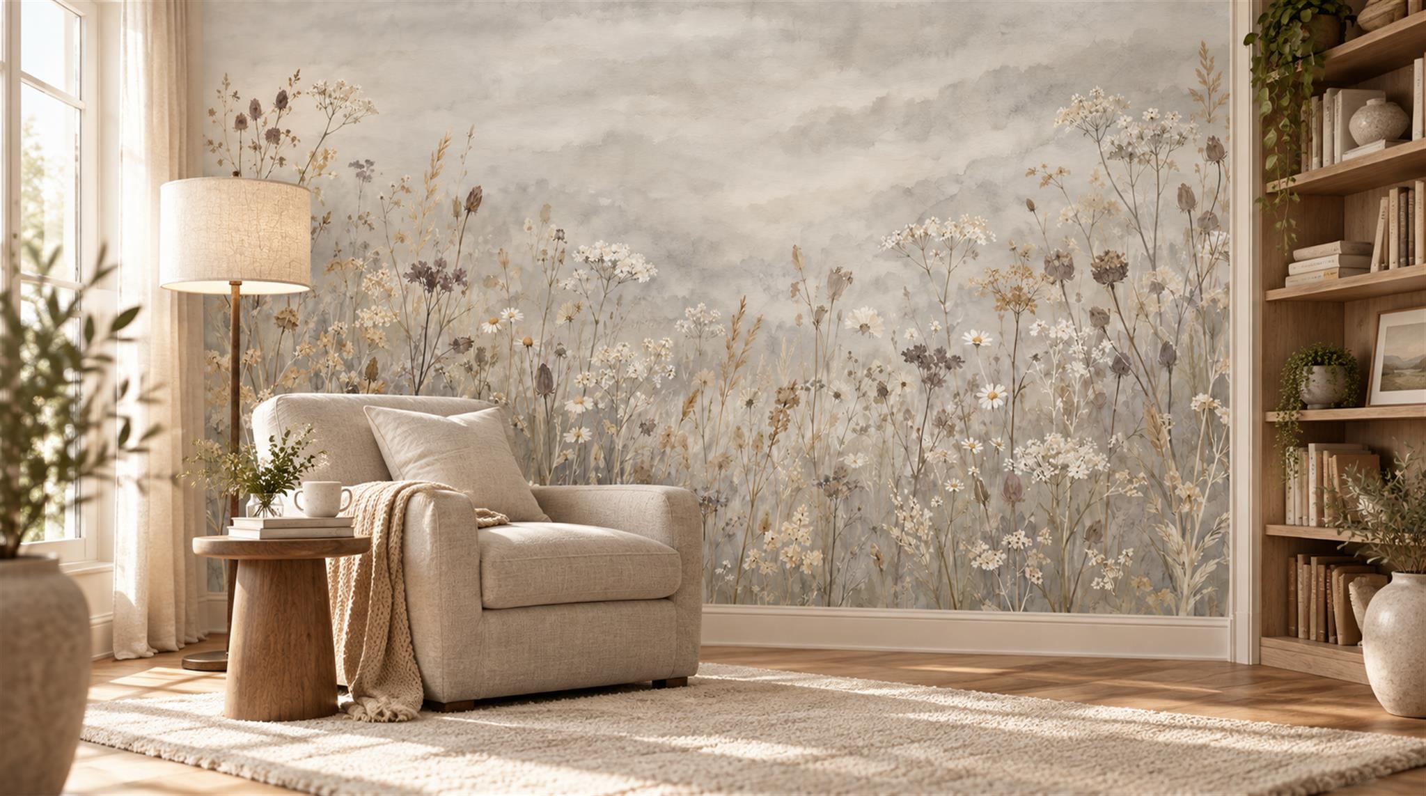 Ivory And Tan Abstract Forms Wallpaper Mural Accent-wall-wallpaper-murals, Peel-and-stick Finish