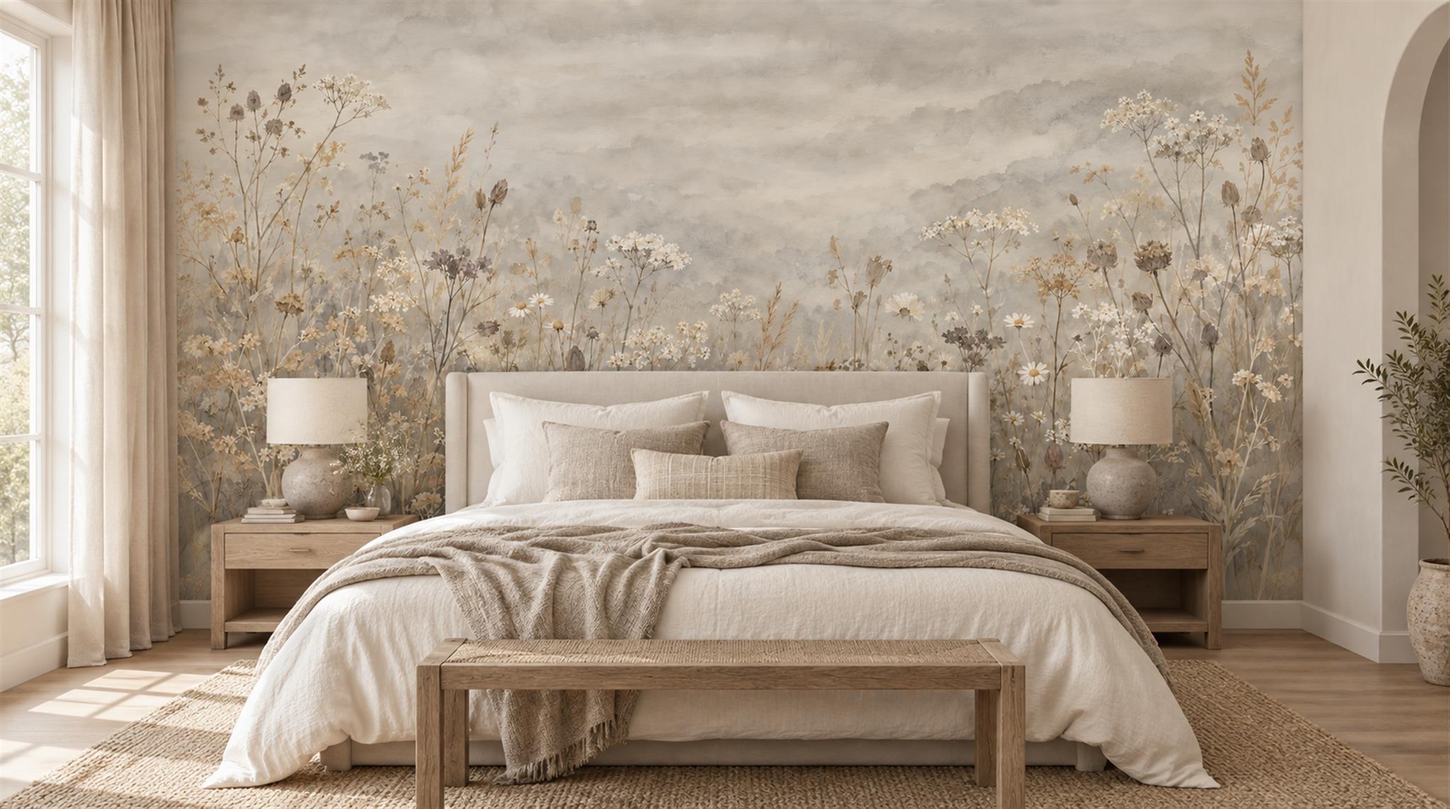 Ivory And Tan Abstract Forms Wallpaper Mural Bedroom-wallpaper-murals, Peel-and-stick Finish