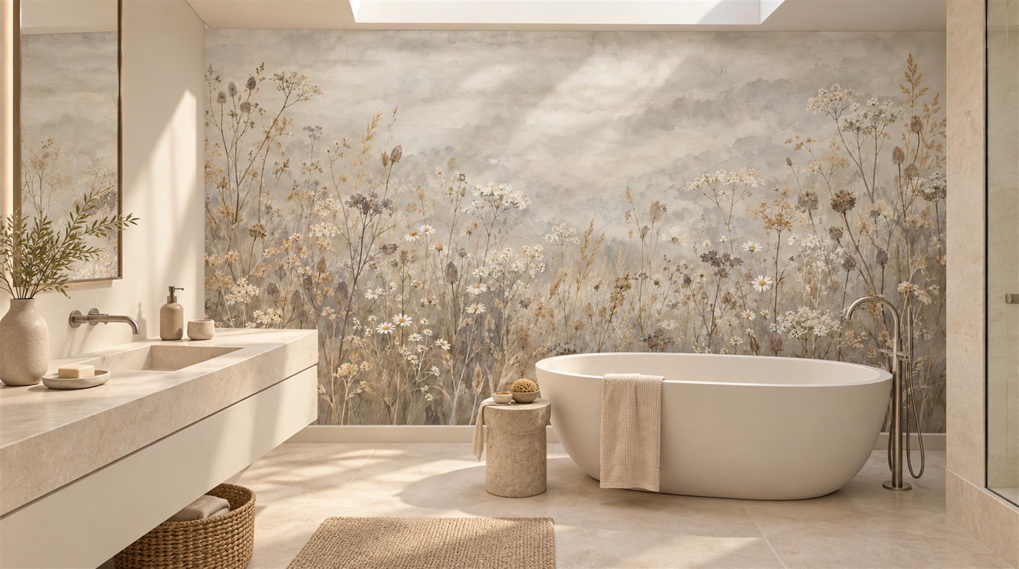 Ivory And Tan Abstract Forms Wallpaper Mural Spa-wallpaper-murals, Peel-and-stick Finish