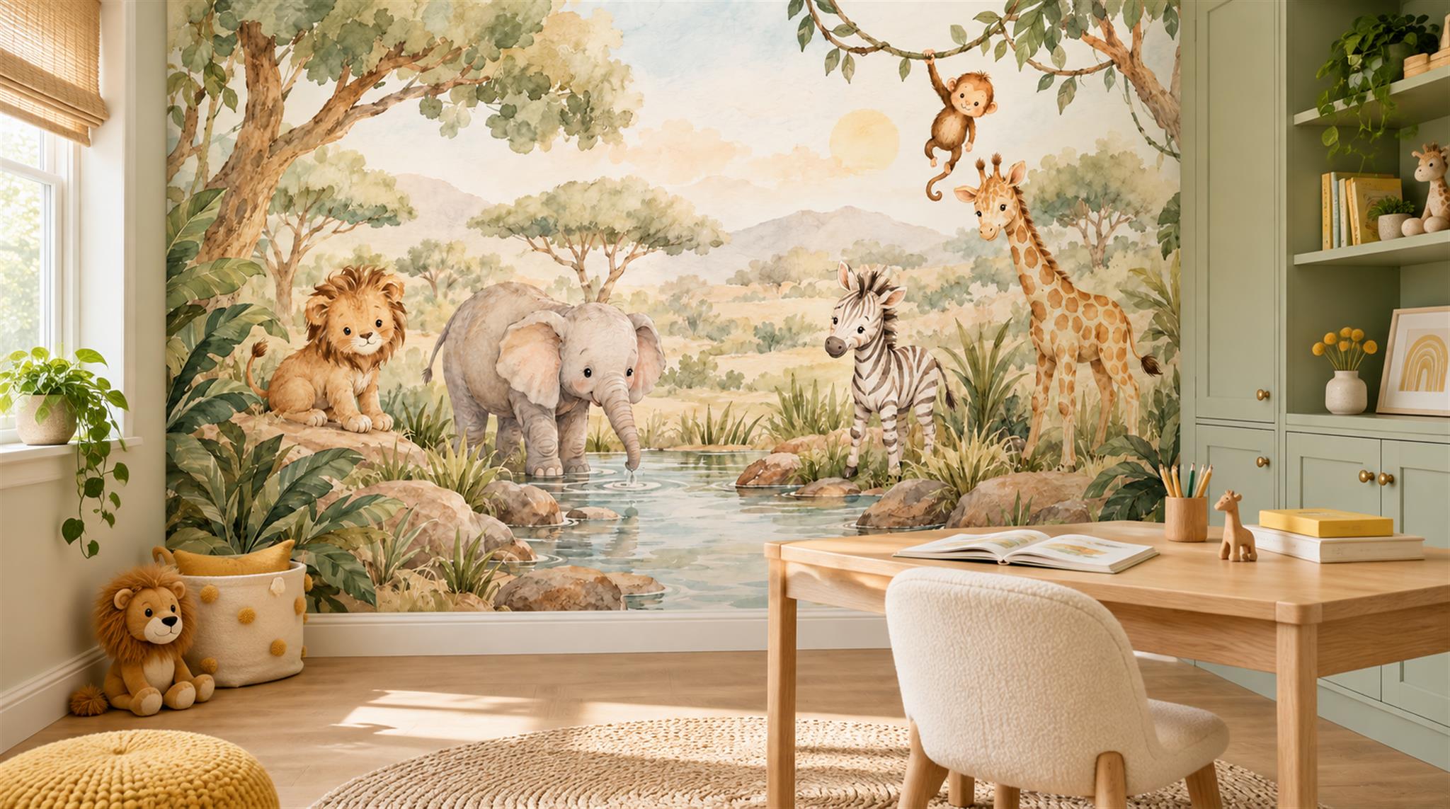 Cream And Neutral Abstract Forms Safari Wallpaper Mural Accent-wall-wallpaper-murals, Peel-and-stick Finish