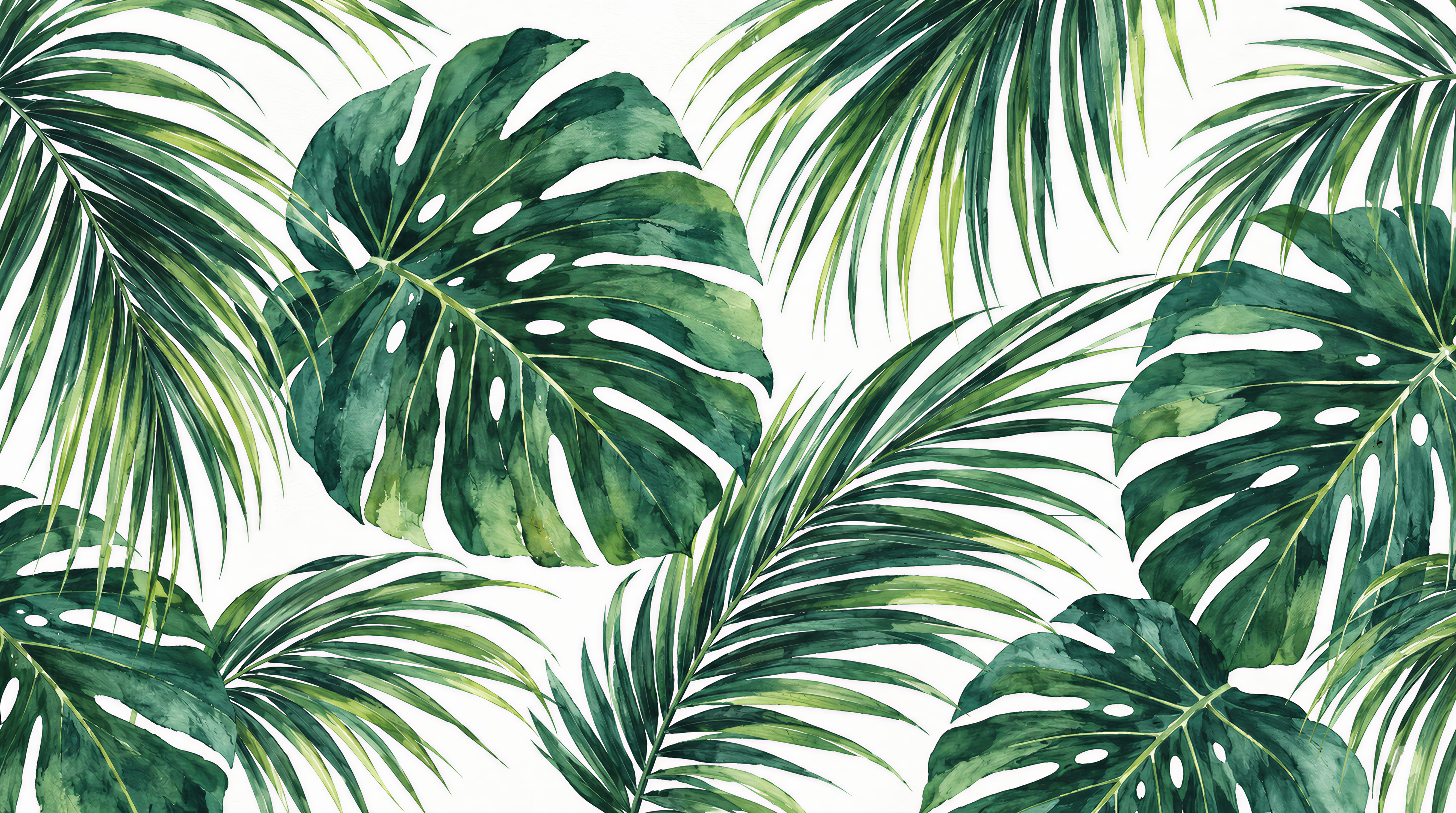 Red And Green Palm Leaves Layered Wallpaper Mural, Peel-and-stick Finish