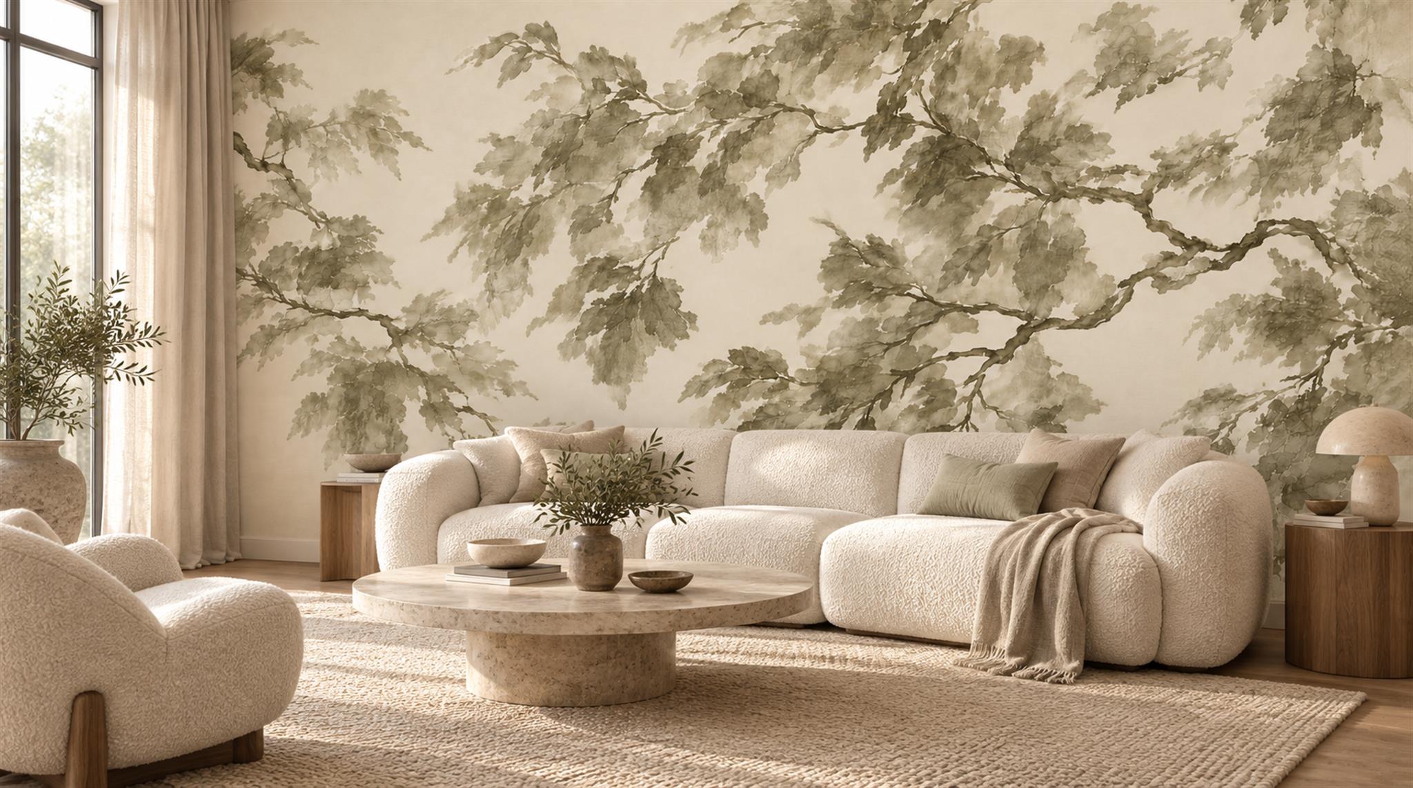 Soft Sepia Tree Canopy Wallpaper Mural — Wallpaper Mural Design, Peel-and-stick Finish