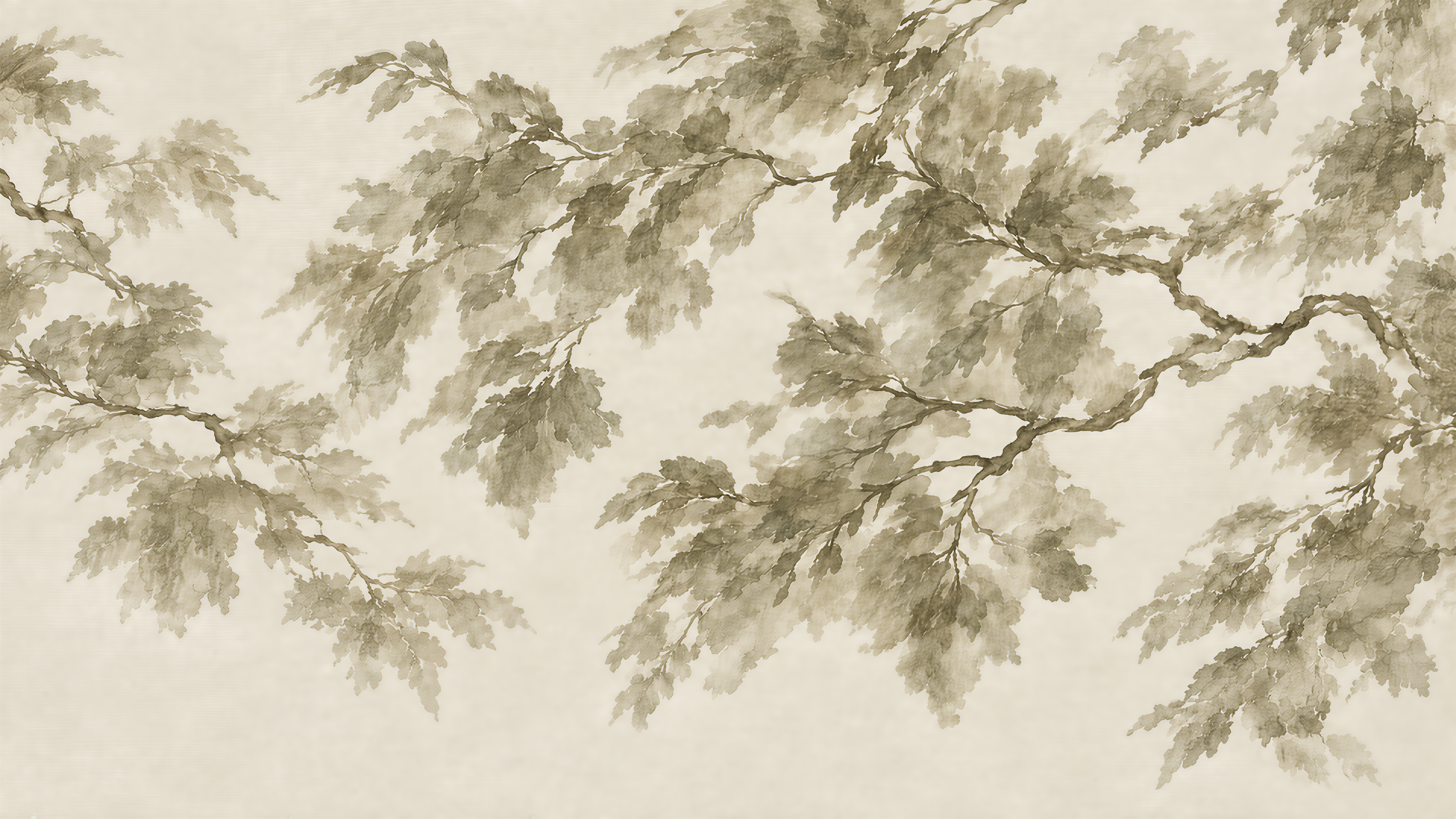 Ivory And Red Leaf Patterning Layered Wallpaper Mural, Peel-and-stick Finish