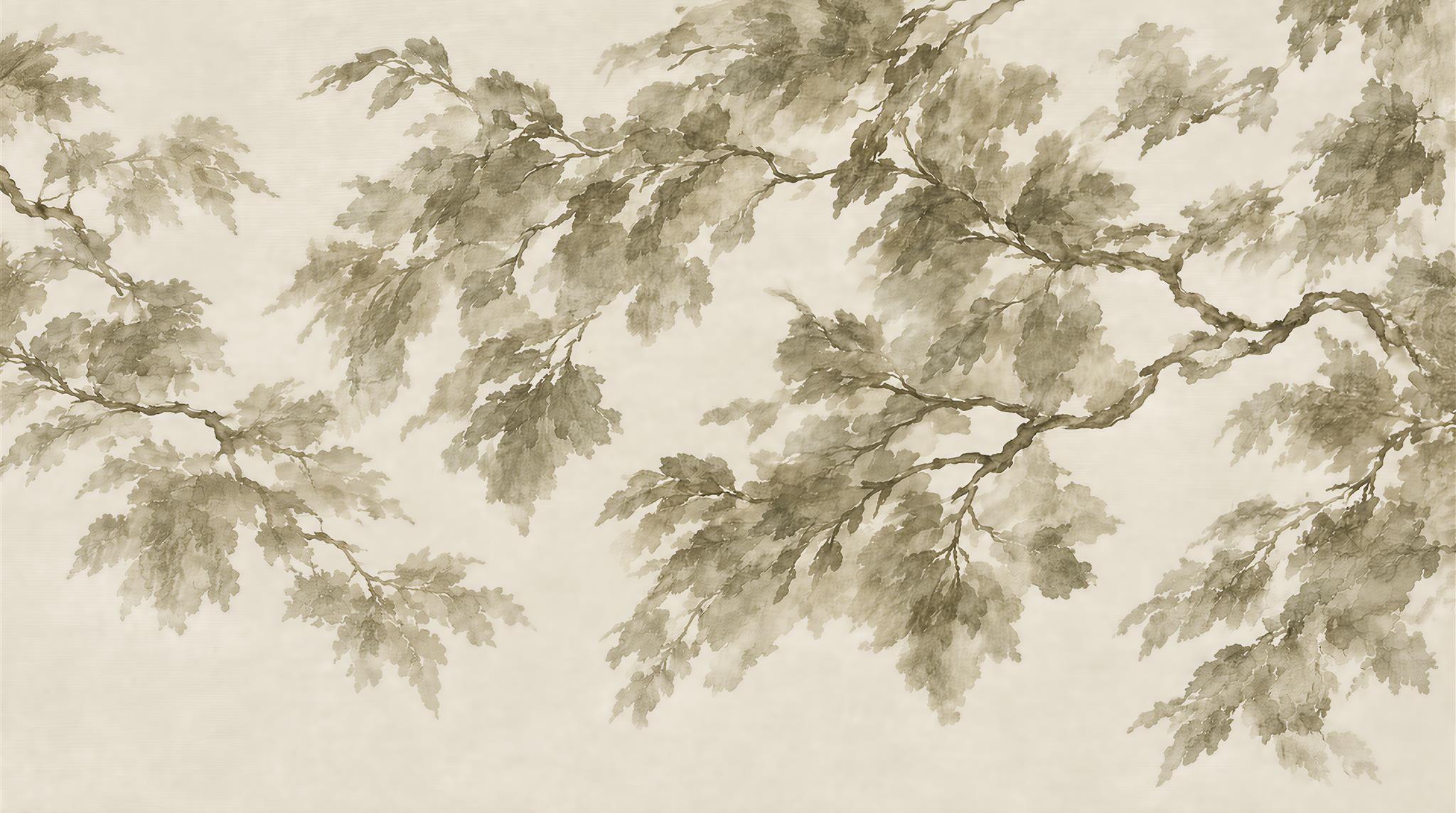 Ivory And Red Leaf Patterning Layered Wallpaper Mural Feature-wall-wallpaper-murals, Peel-and-stick Finish
