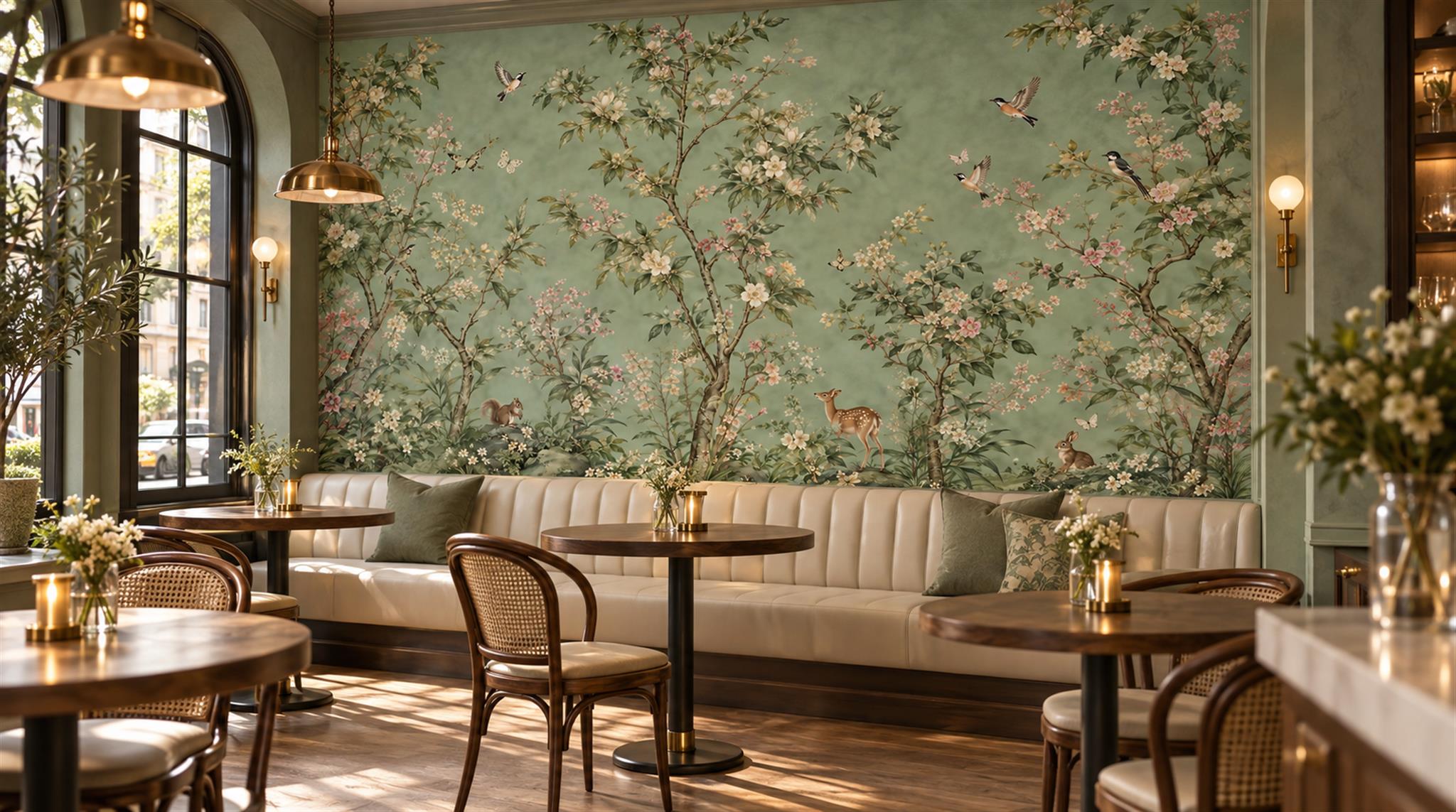 Sage Green And Neutral Abstract Forms Wallpaper Organic Wallpaper Cafe-wallpaper-murals, Peel-and-stick Finish