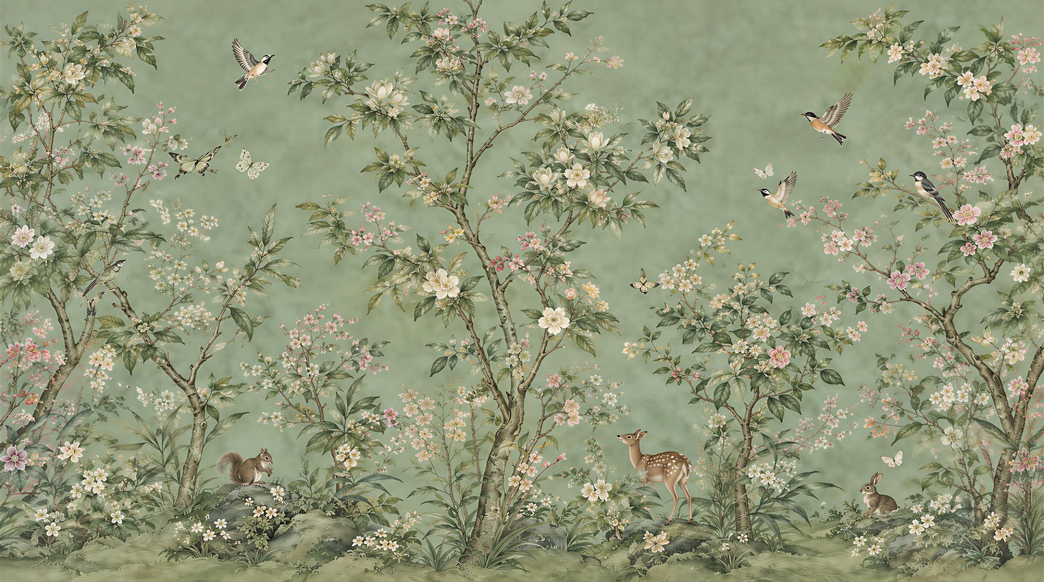 Sage Green And Neutral Abstract Forms Wallpaper Organic Wallpaper Feature-wall-wallpaper-murals, Peel-and-stick Finish