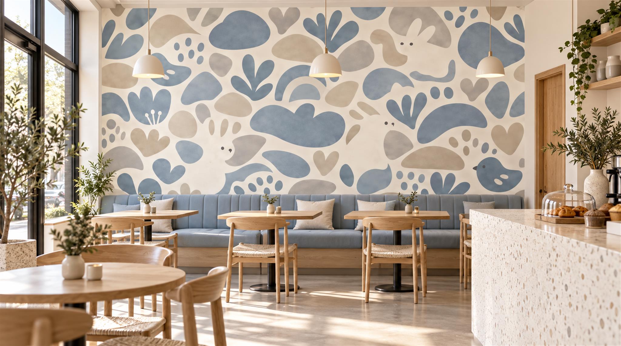 Red And Blue Abstract Forms Wallpaper Mural Cafe-wallpaper-murals, Peel-and-stick Finish