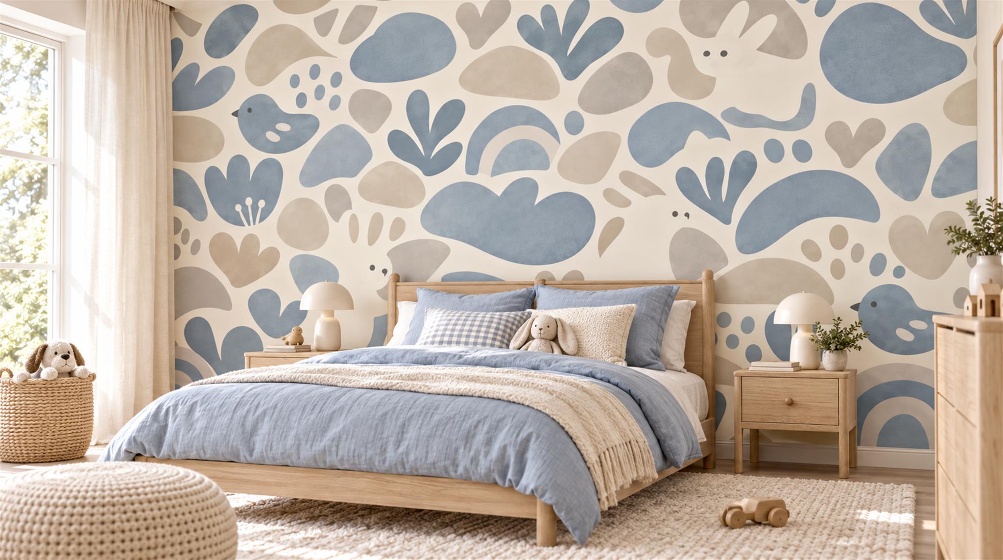 Red And Blue Abstract Forms Wallpaper Mural Nursery-wallpaper-murals, Peel-and-stick Finish