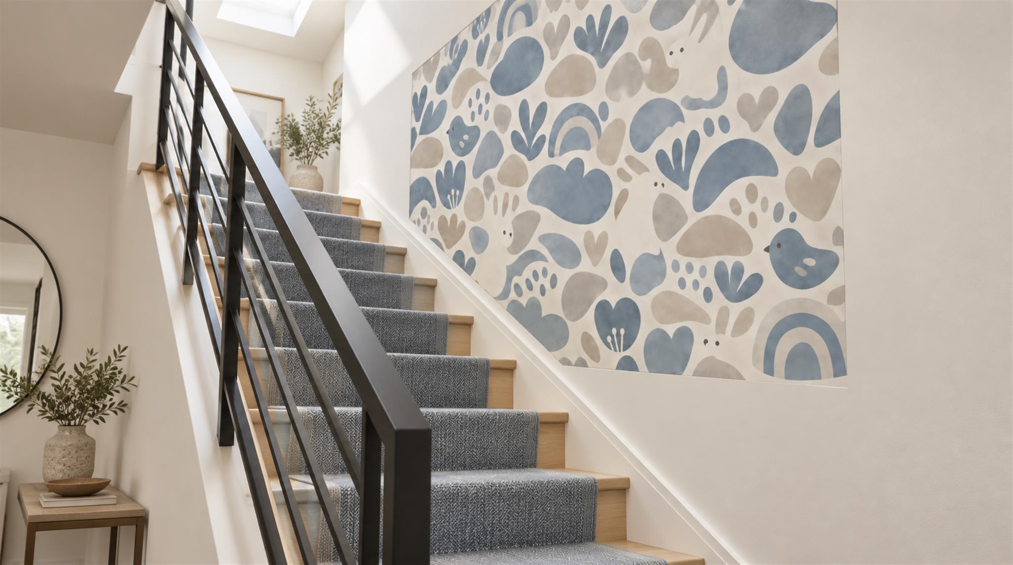 Red And Blue Abstract Forms Wallpaper Mural Hallway-wallpaper-murals, Peel-and-stick Finish