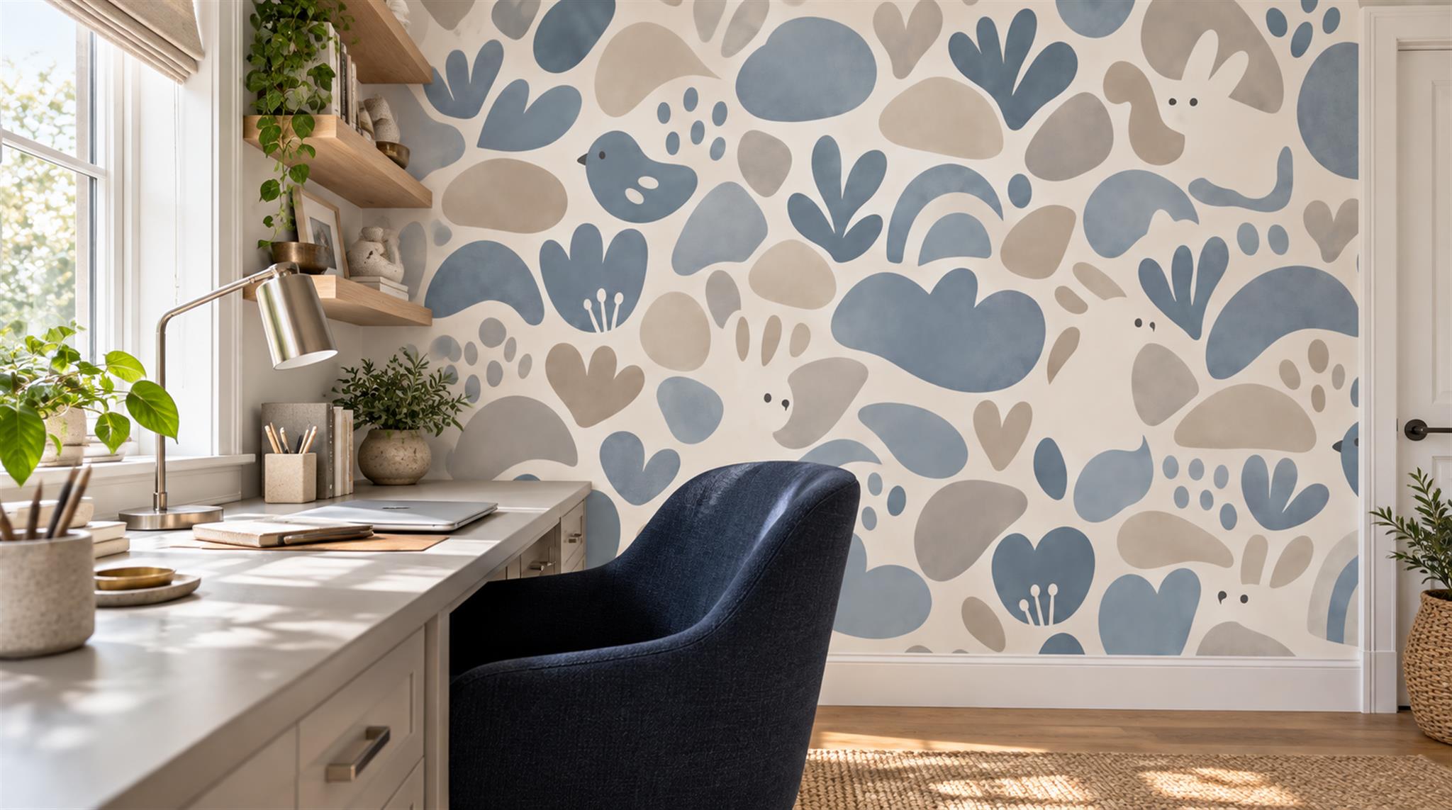 Red And Blue Abstract Forms Wallpaper Mural Cafe-wallpaper-murals, Peel-and-stick Finish