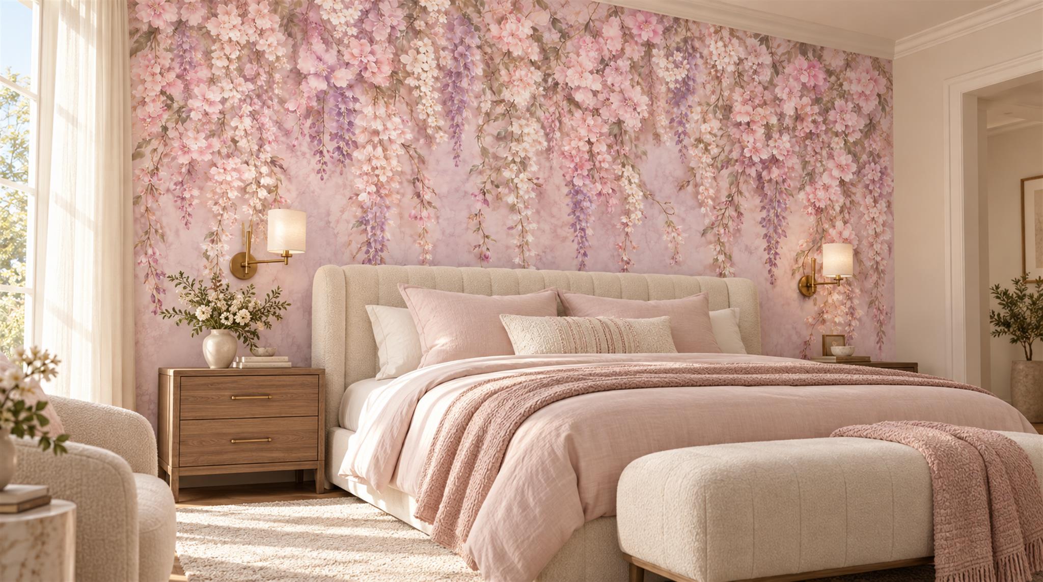 Pink And Neutral Abstract Forms Decorative Wallpaper Mural Bedroom-wallpaper-murals, Peel-and-stick Finish