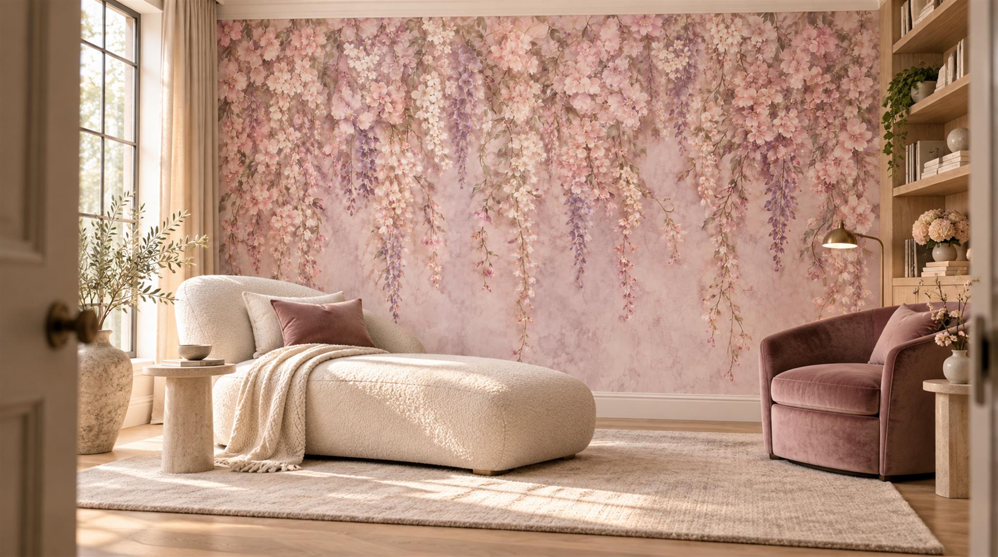 Pink And Neutral Abstract Forms Decorative Wallpaper Mural Accent-wall-wallpaper-murals, Peel-and-stick Finish