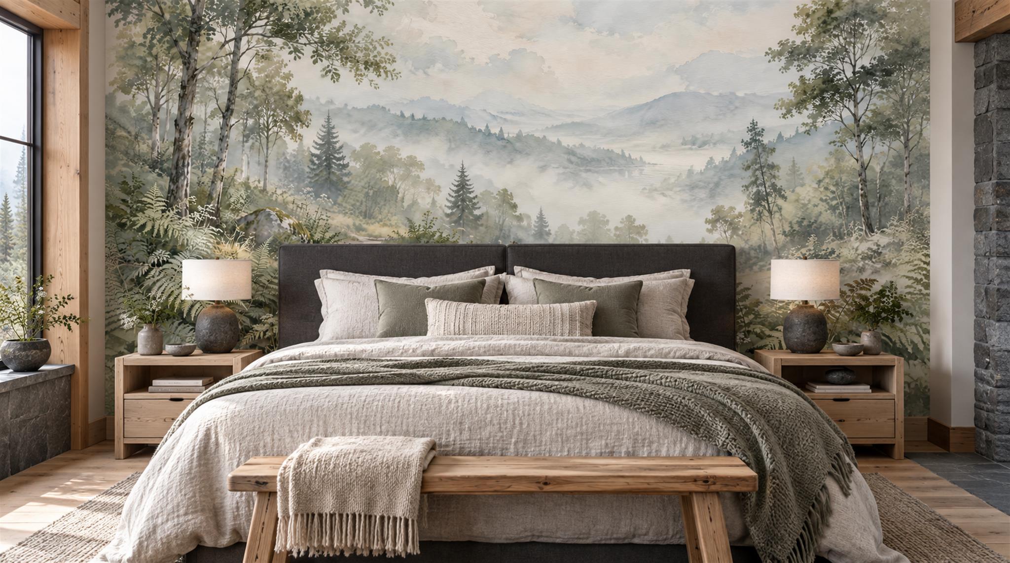 Sage Green And Neutral Abstract Forms Wallpaper Atmospheric Wallpaper Accent-wall-wallpaper-murals, Peel-and-stick Finish