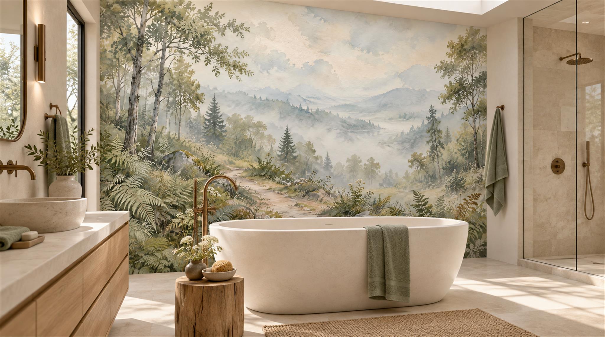 Sage Green And Neutral Abstract Forms Wallpaper Atmospheric Wallpaper Spa-wallpaper-murals, Peel-and-stick Finish
