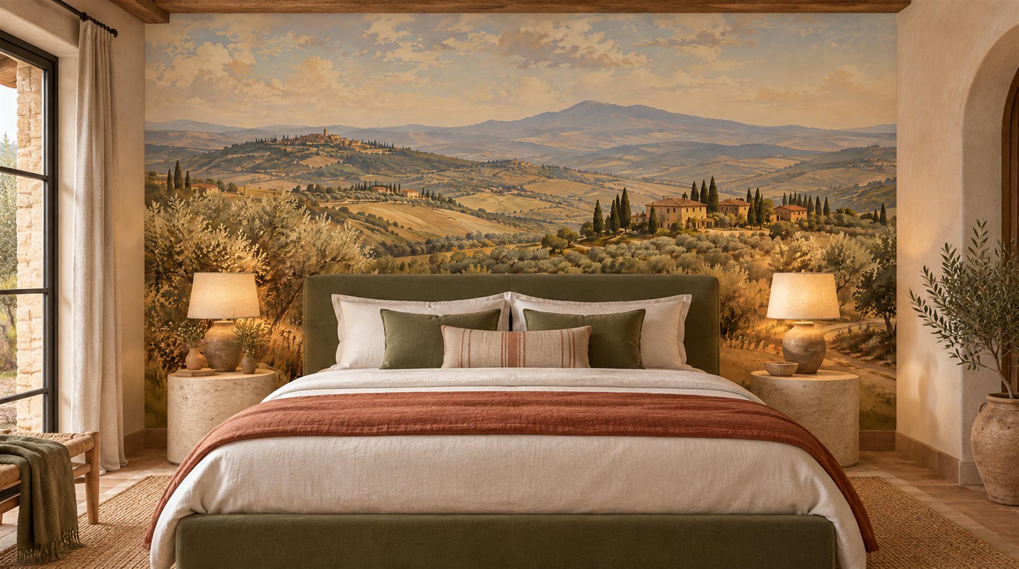 Gold And Neutral A Painterly Scenic View Decorative Wallpaper Feature-wall-wallpaper-murals, Peel-and-stick Finish