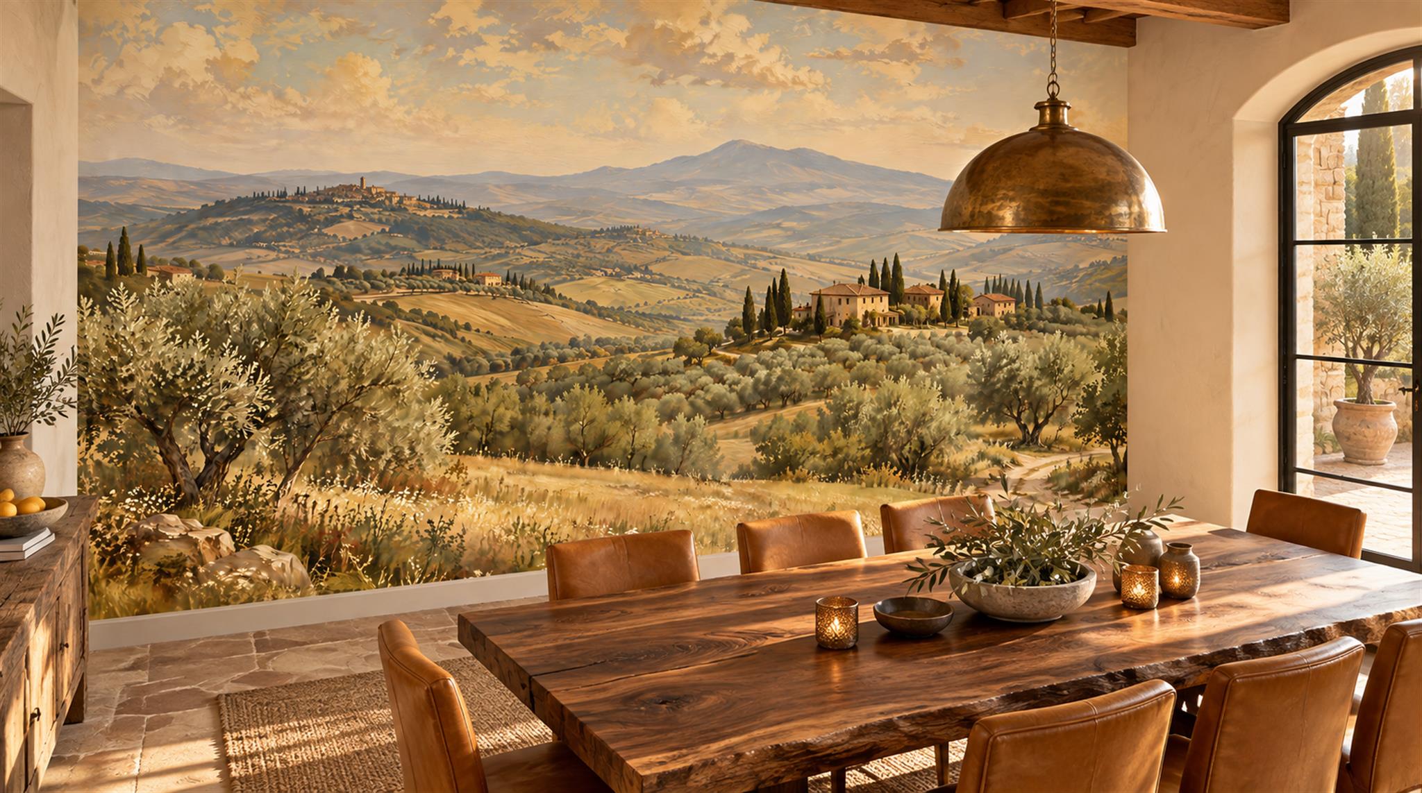 Gold And Neutral A Painterly Scenic View Decorative Wallpaper Home-office-wallpaper-murals, Peel-and-stick Finish