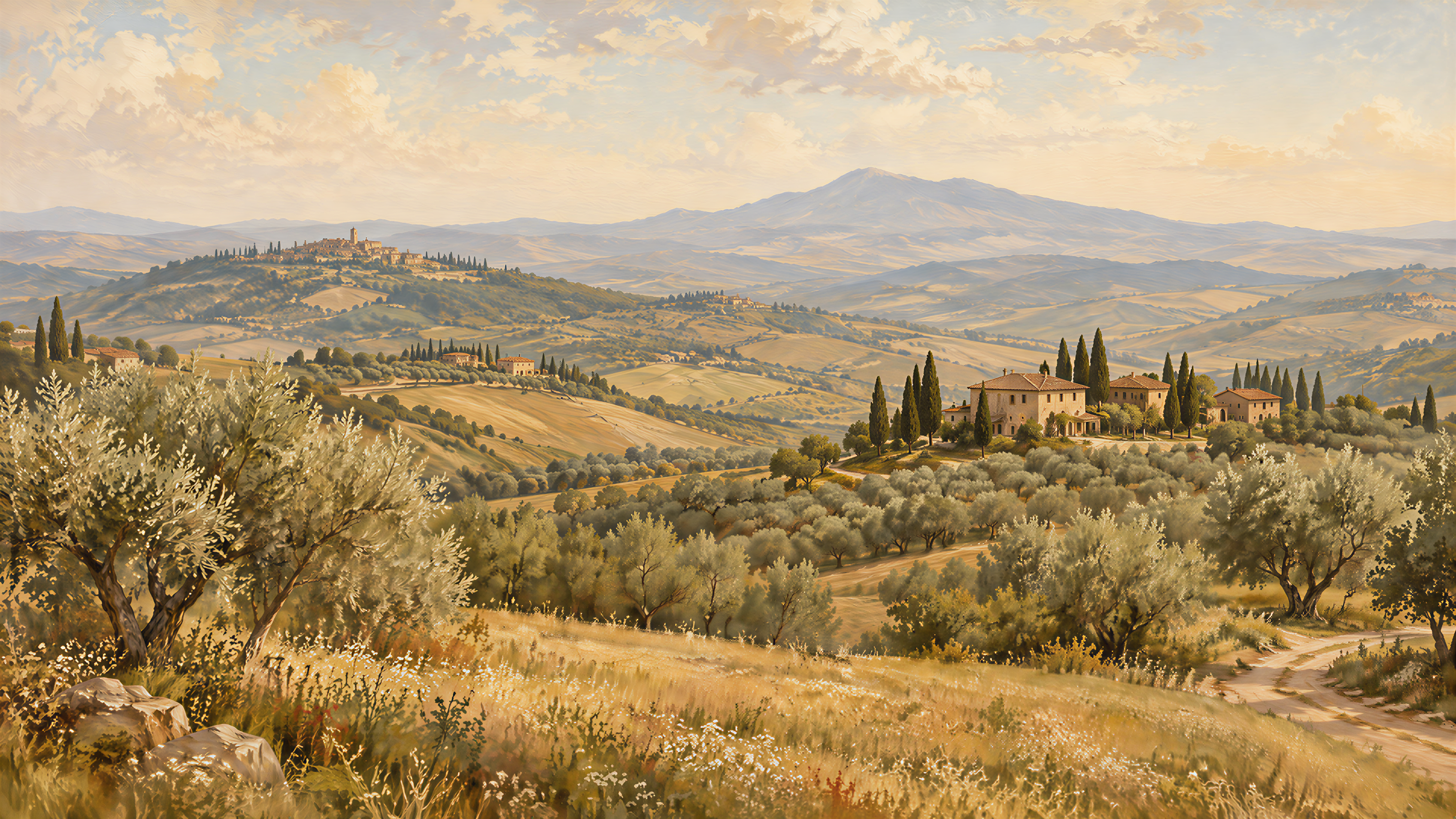 Gold And Neutral A Painterly Scenic View Decorative Wallpaper, Peel-and-stick Finish