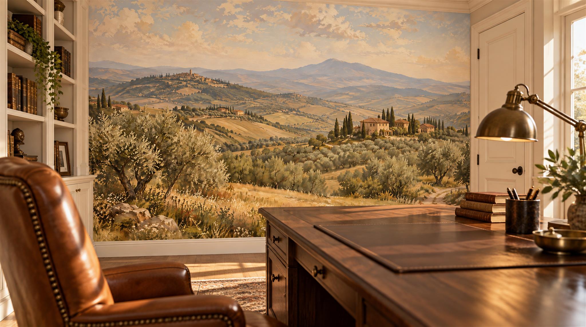 Gold And Neutral A Painterly Scenic View Decorative Wallpaper Accent-wall-wallpaper-murals, Peel-and-stick Finish