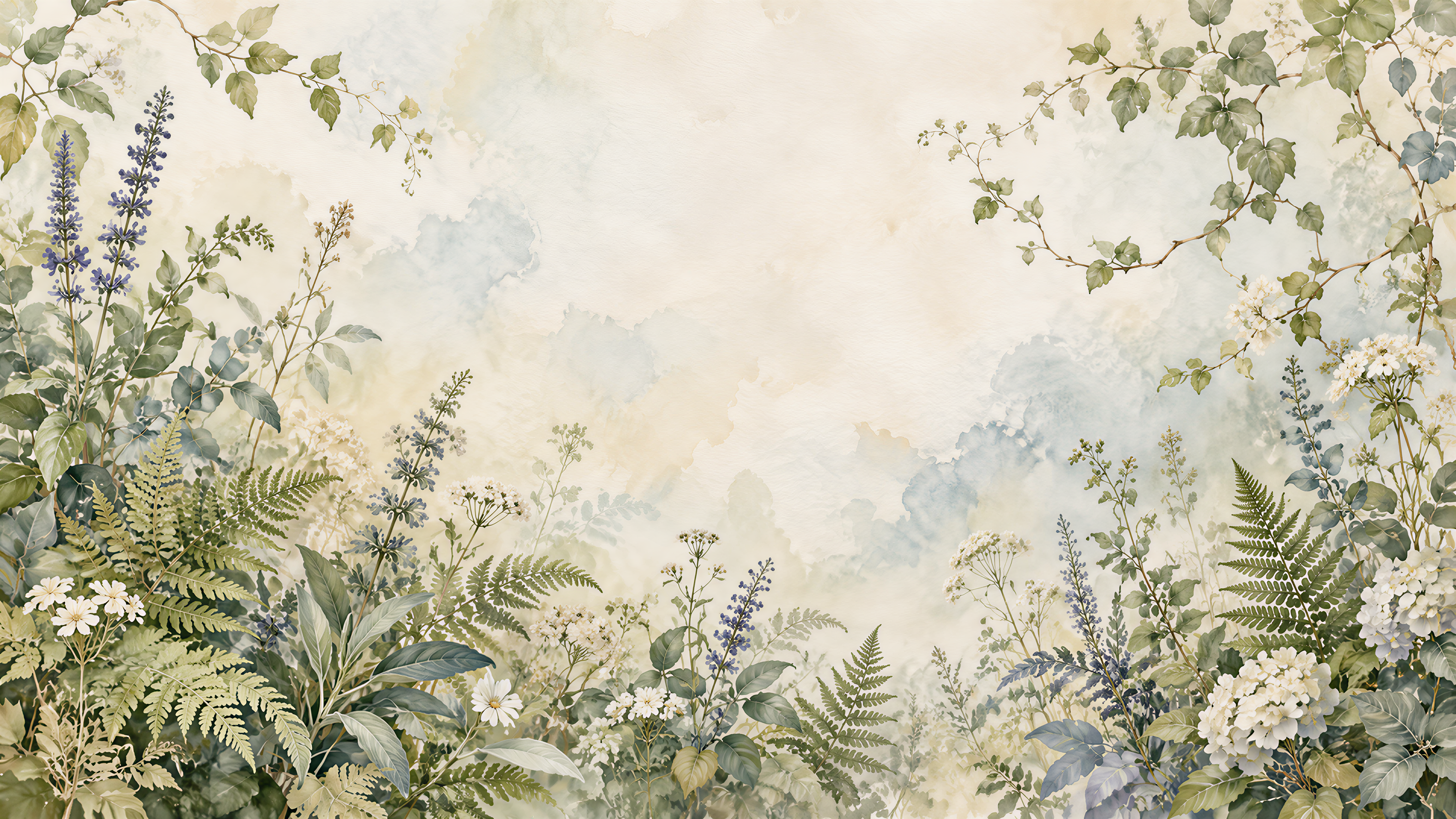 Ivory And Neutral Fern Foliage Wallpaper Mural, Peel-and-stick Finish