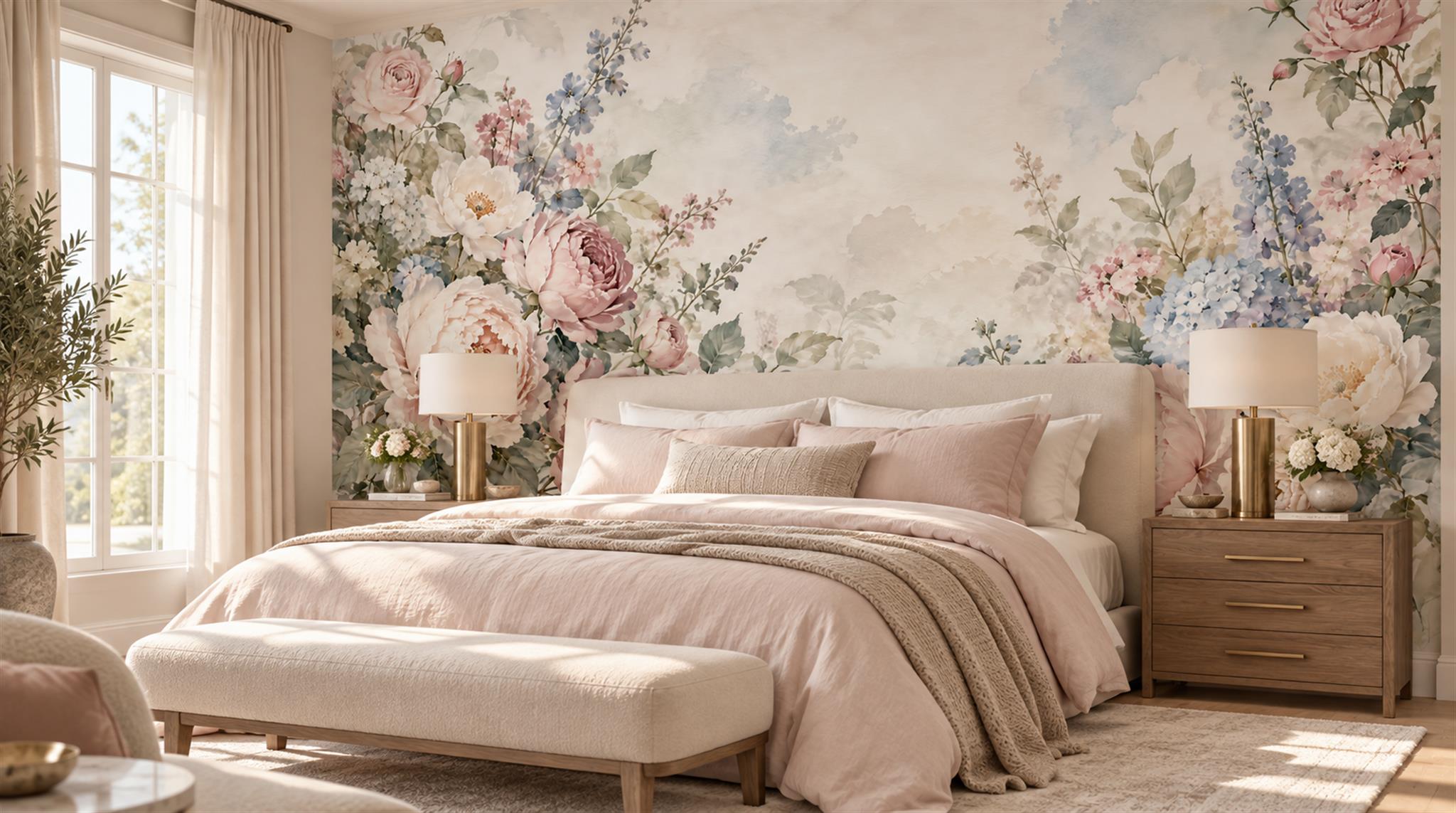 Soft Pastel And Neutral Abstract Forms Wallpaper Painterly Wallpaper Bedroom-wallpaper-murals, Peel-and-stick Finish