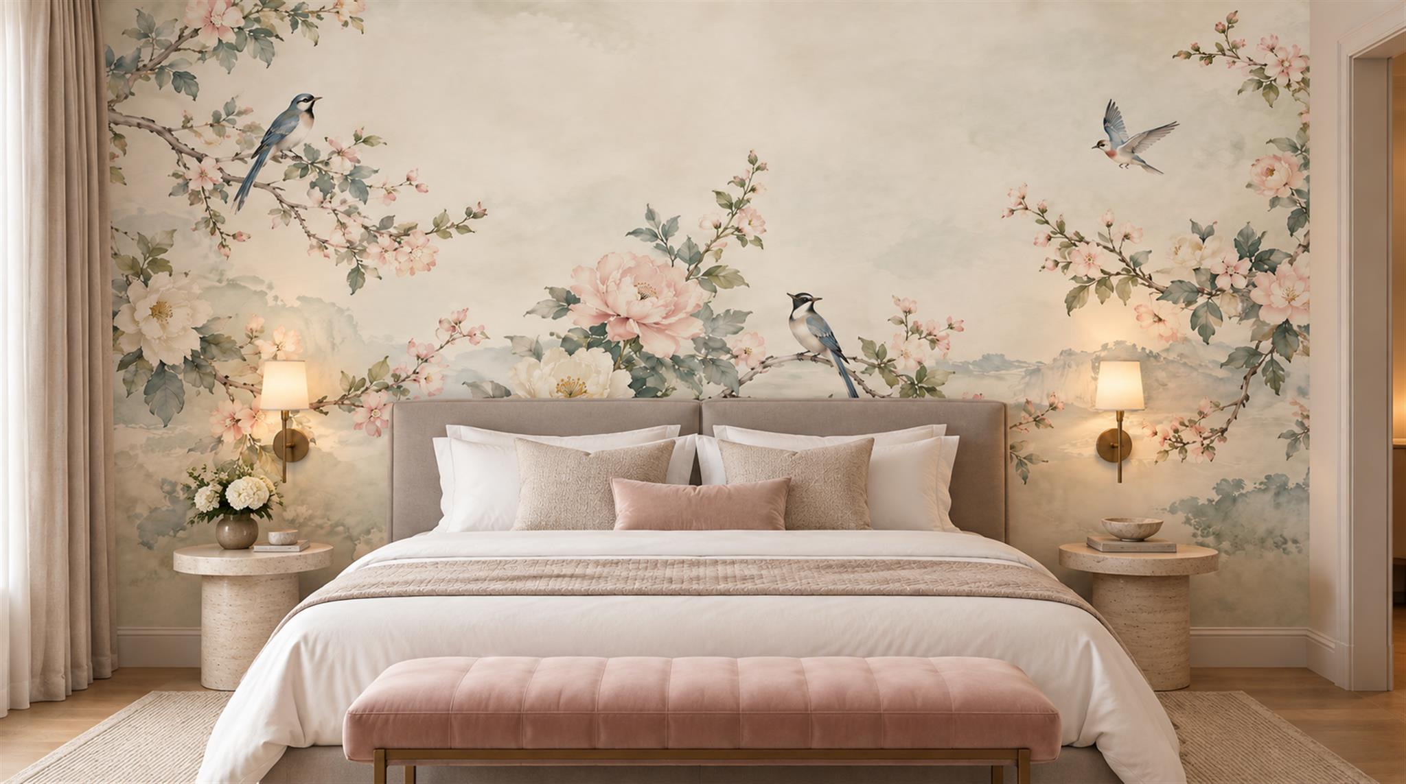 Sage Green And Neutral Abstract Forms Wallpaper Illustrated Wallpaper Feature-wall-wallpaper-murals, Peel-and-stick Finish