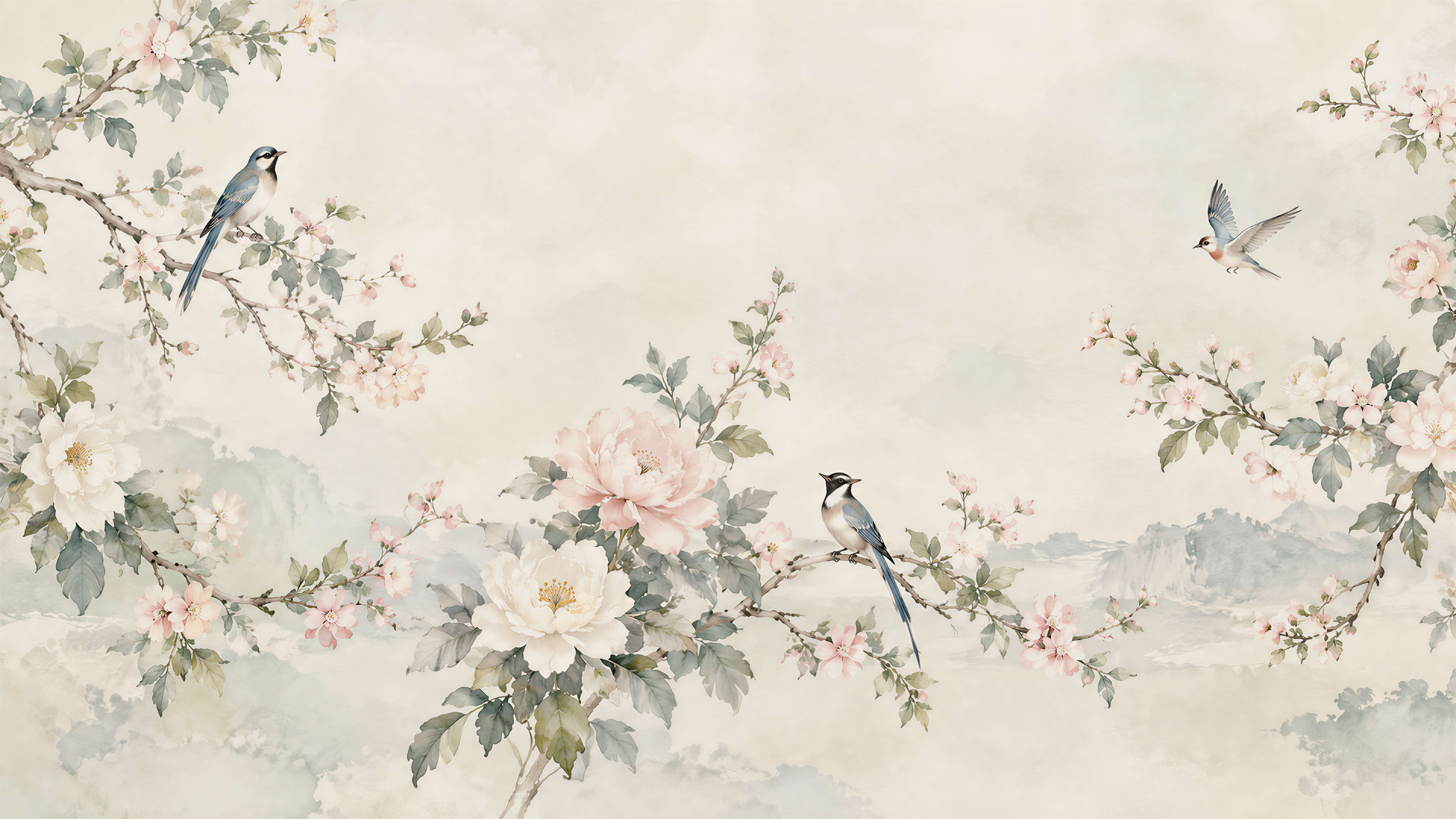 Sage Green And Neutral Abstract Forms Wallpaper Illustrated Wallpaper, Peel-and-stick Finish