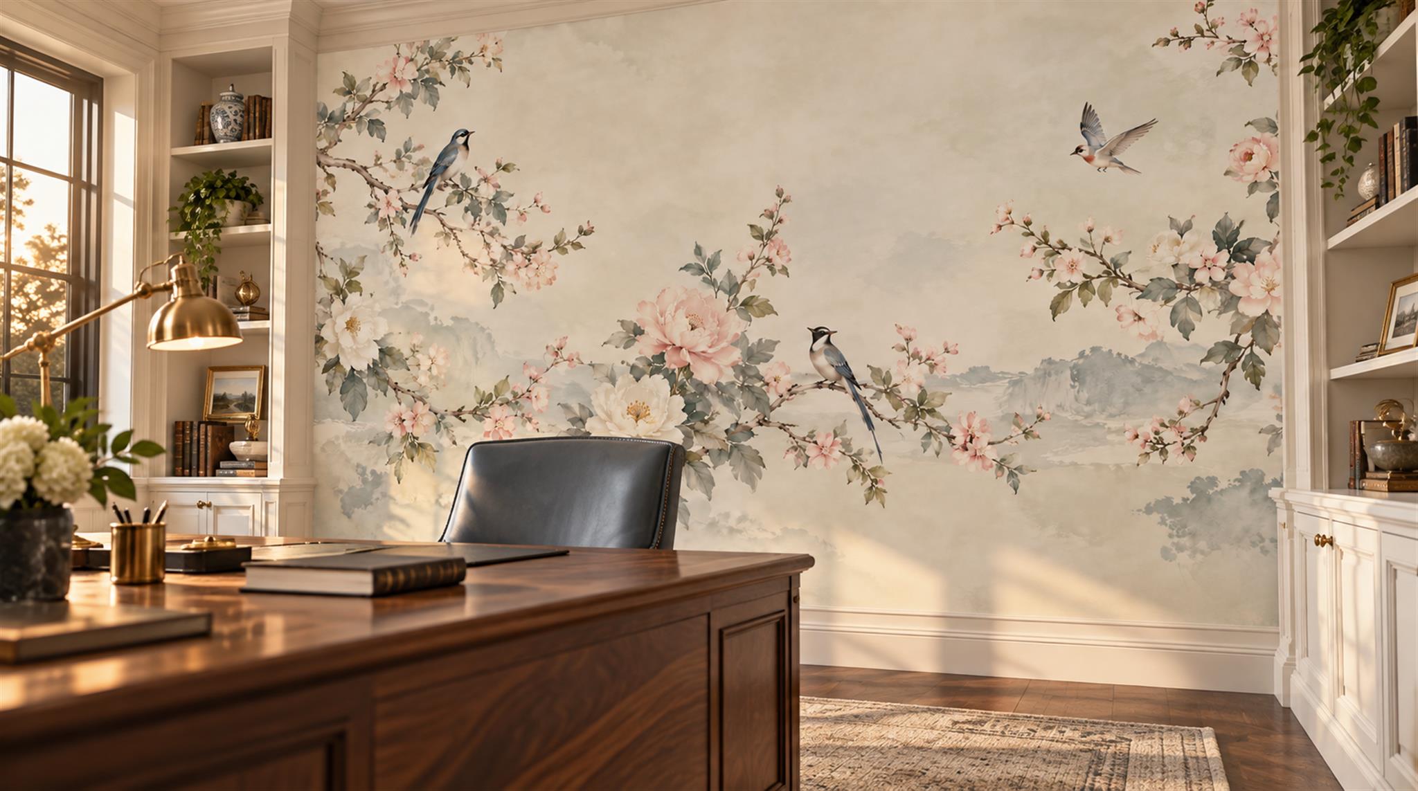 Sage Green And Neutral Abstract Forms Wallpaper Illustrated Wallpaper Hallway-wallpaper-murals, Peel-and-stick Finish