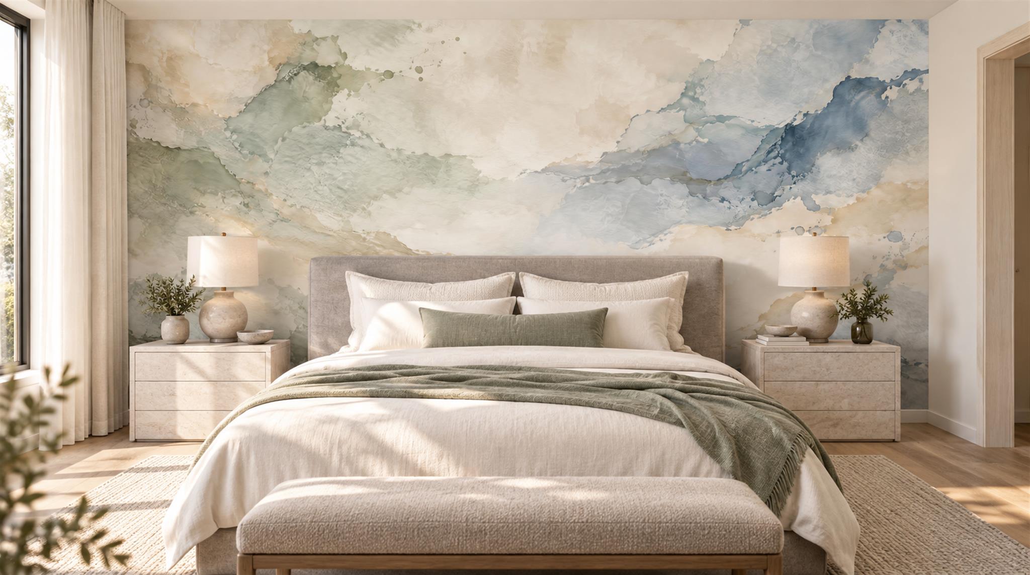 Red And Blue Decorative Patterning Wallpaper Mural Layered Bedroom-wallpaper-murals, Peel-and-stick Finish