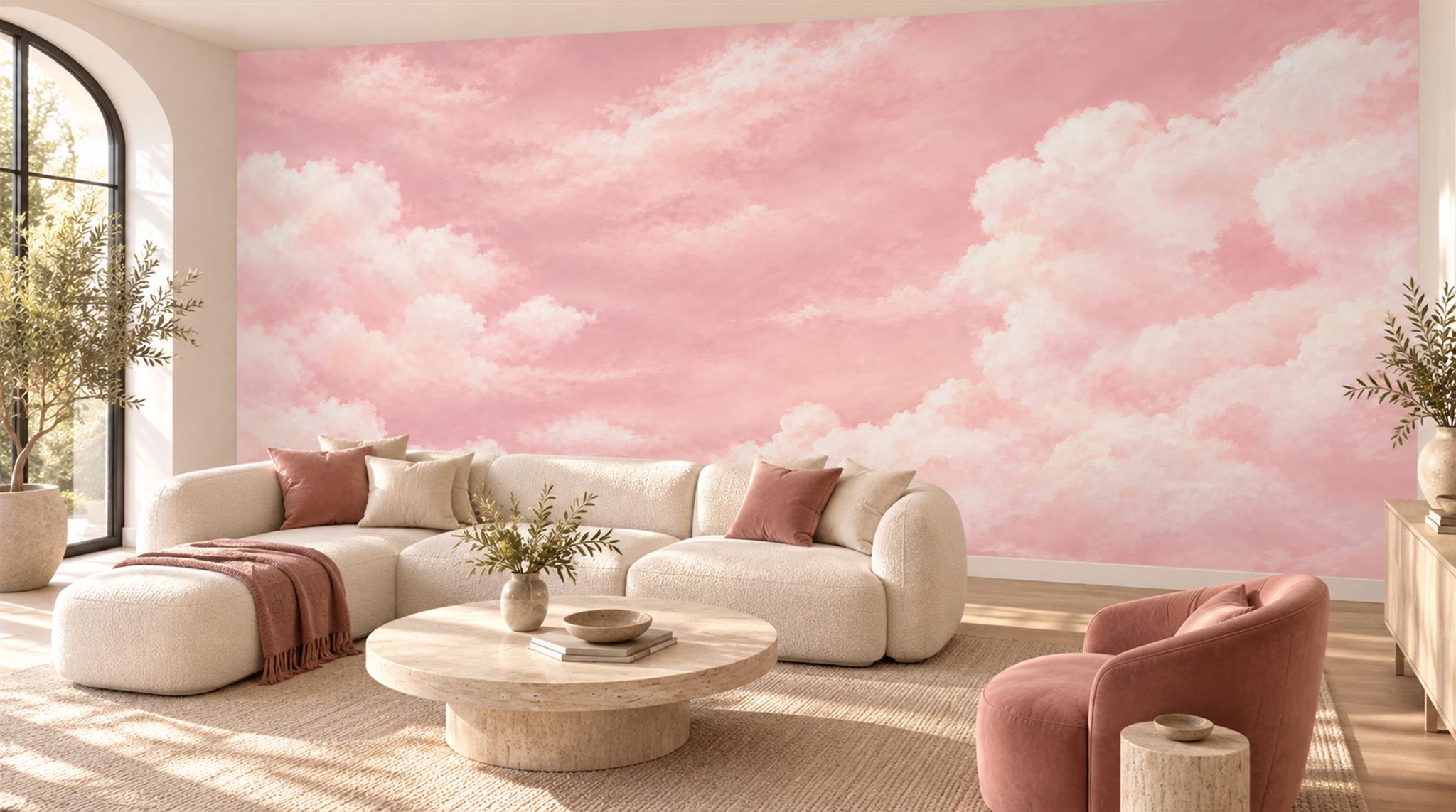Pink Cloudscape Wallpaper Mural — Wallpaper Mural Design, Peel-and-stick Finish