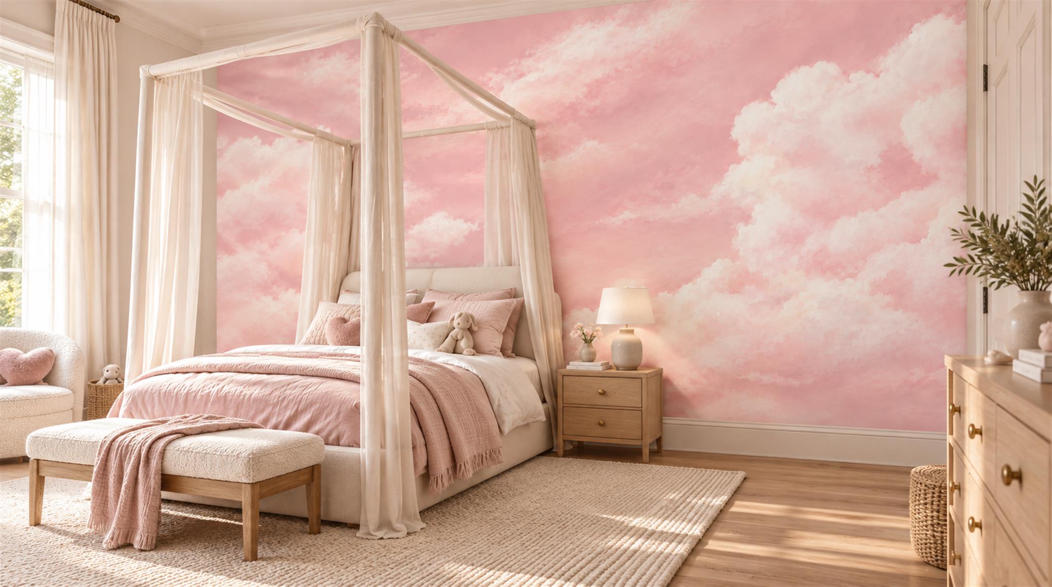 Pink And Neutral Decorative Patterning Layered Wallpaper Mural Living-room-wallpaper-murals, Peel-and-stick Finish