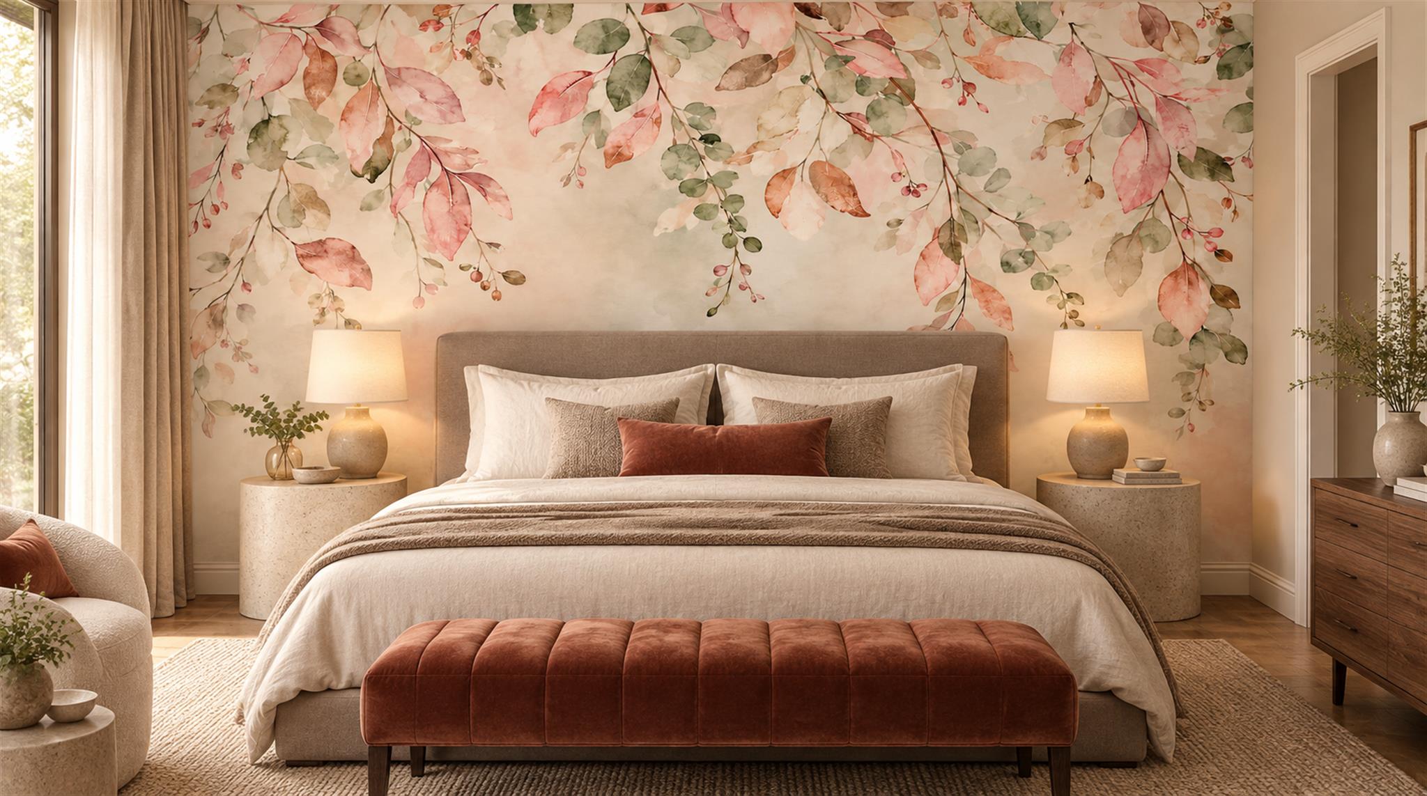 Pink And Neutral Abstract Forms Layered Wallpaper Mural Accent-wall-wallpaper-murals, Peel-and-stick Finish