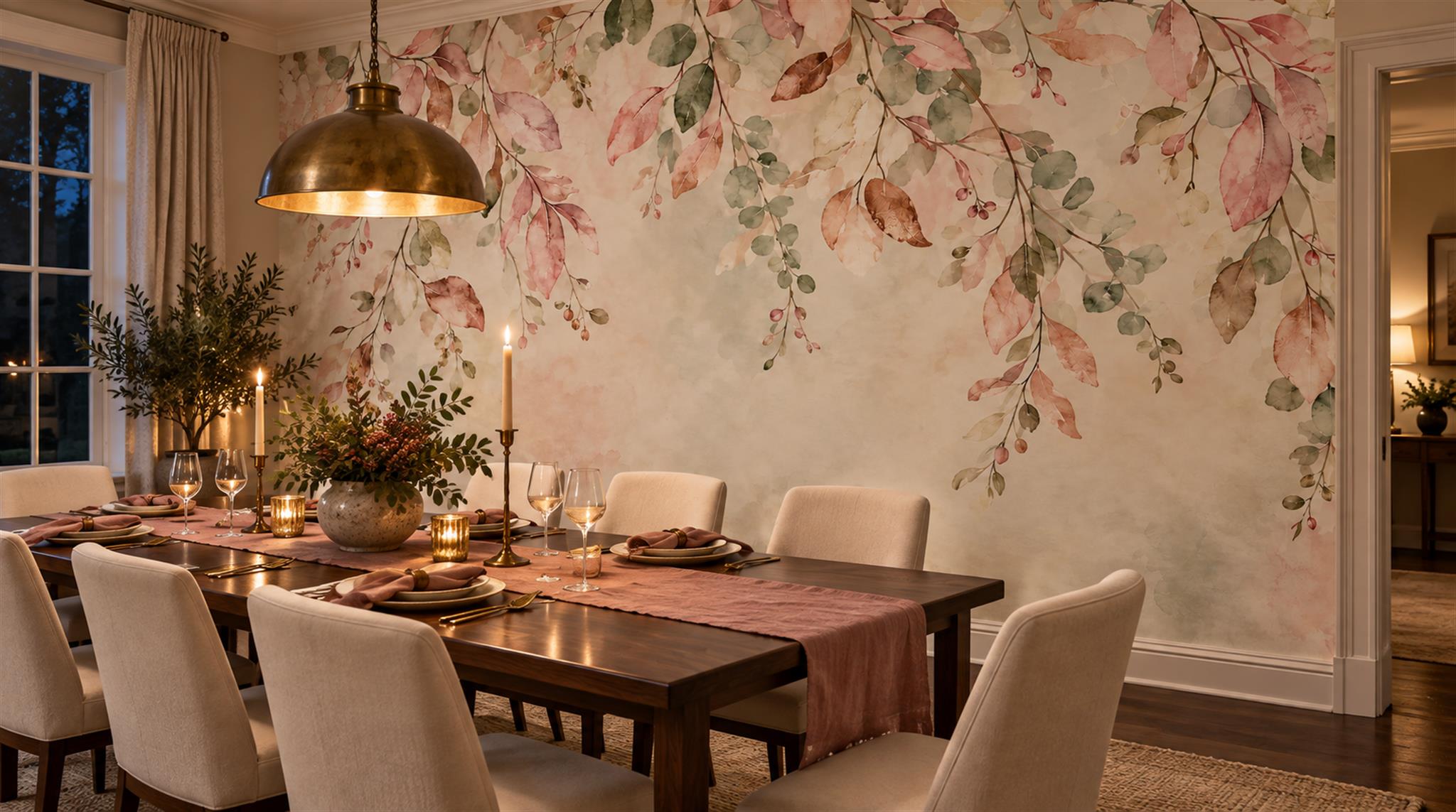 Pink And Neutral Abstract Forms Layered Wallpaper Mural Dining-room-wallpaper-murals, Peel-and-stick Finish