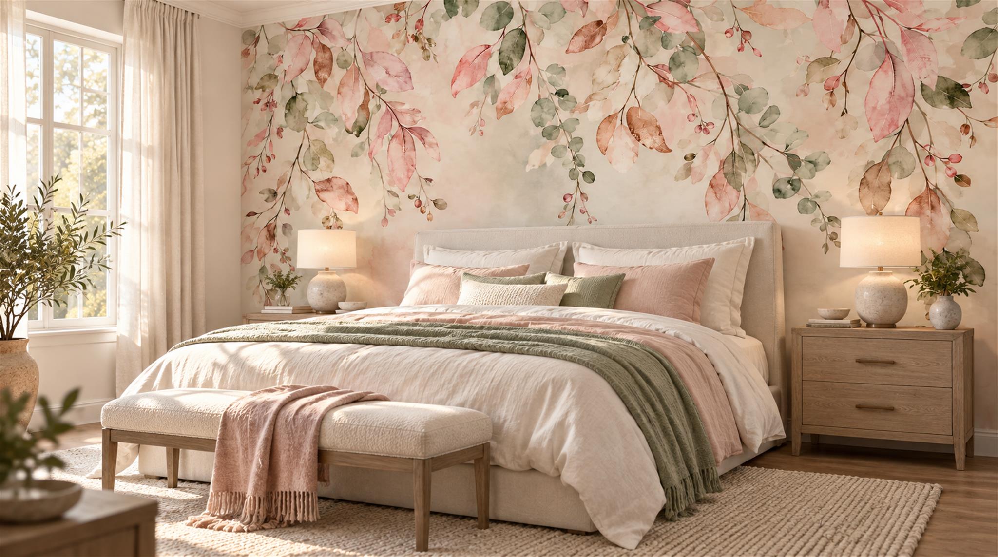 Pink And Neutral Abstract Forms Layered Wallpaper Mural Living-room-wallpaper-murals, Peel-and-stick Finish