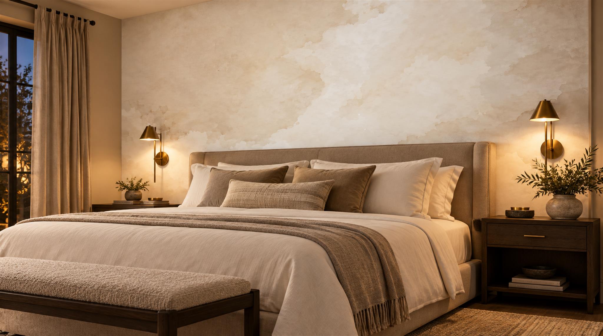 Ivory And Neutral Decorative Patterning Layered Wallpaper Mural Accent-wall-wallpaper-murals, Peel-and-stick Finish