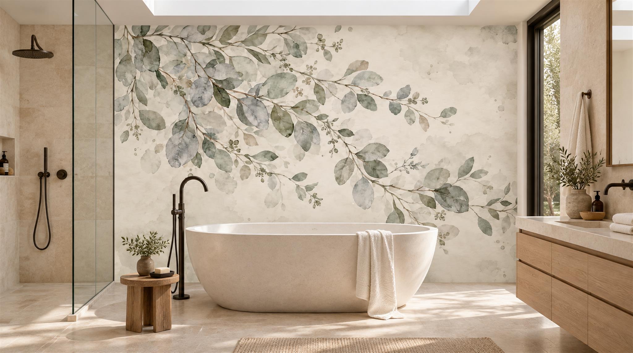 Sage Green And Neutral Abstract Forms Wallpaper Layered Living-room-wallpaper-murals, Peel-and-stick Finish