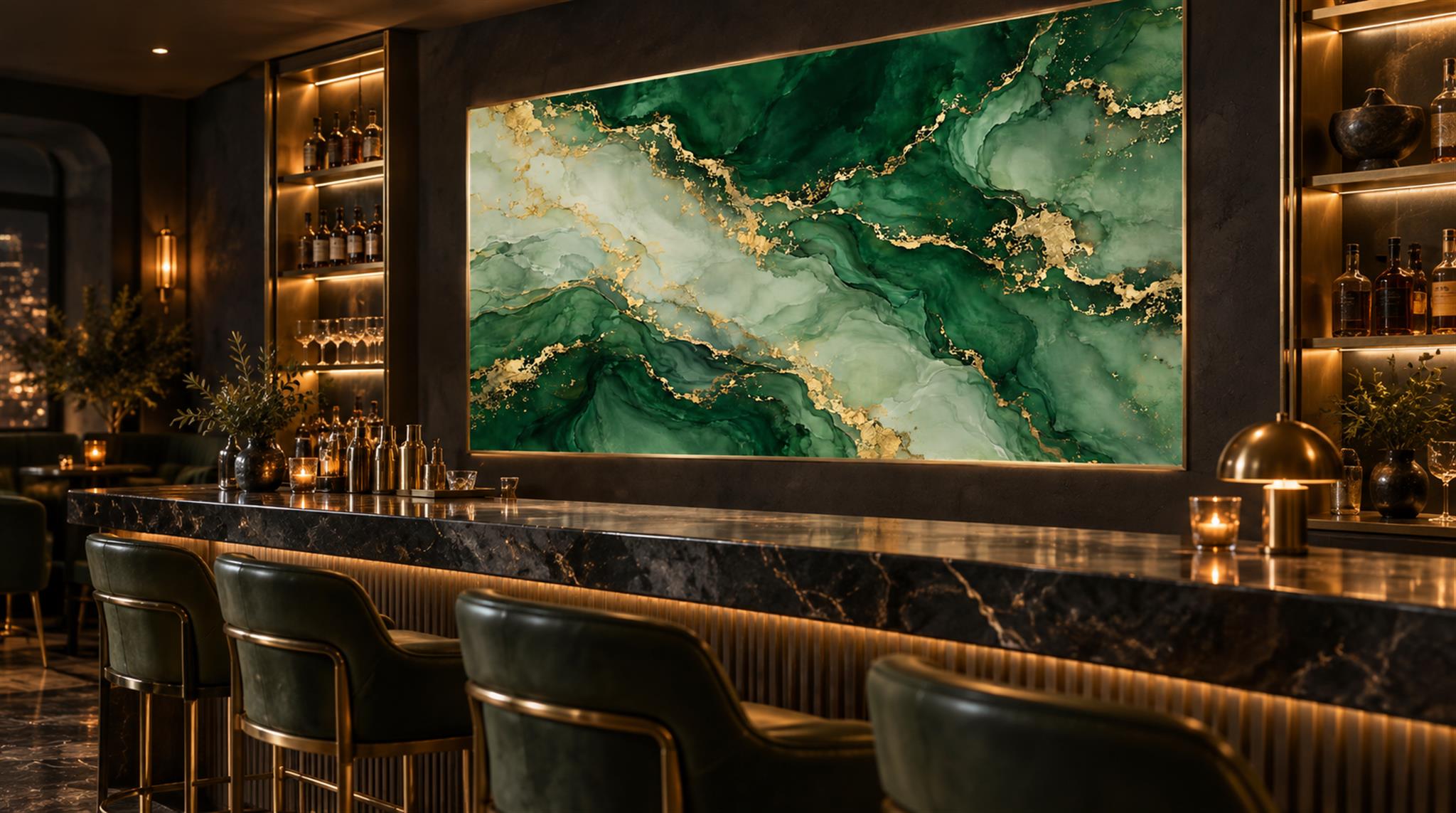 Green And Neutral Marble Veining Wallpaper Mural, Peel-and-stick Finish