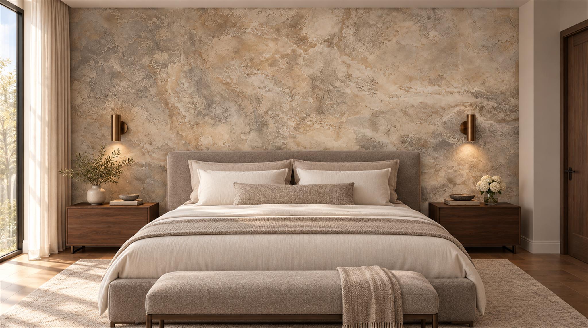 Neutral Stone Texture Wallpaper Mural Living-room-wallpaper-murals, Peel-and-stick Finish