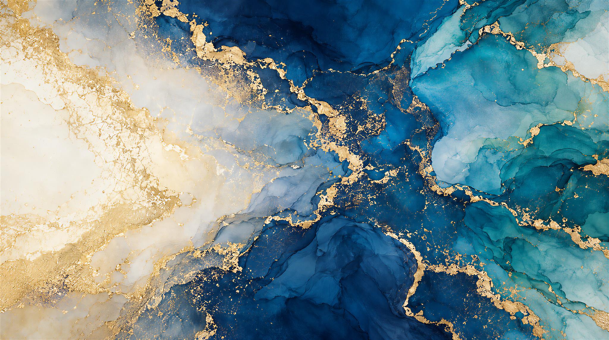 Blue And Neutral Marble Veining Wallpaper Mural Accent-wall-wallpaper-murals, Peel-and-stick Finish