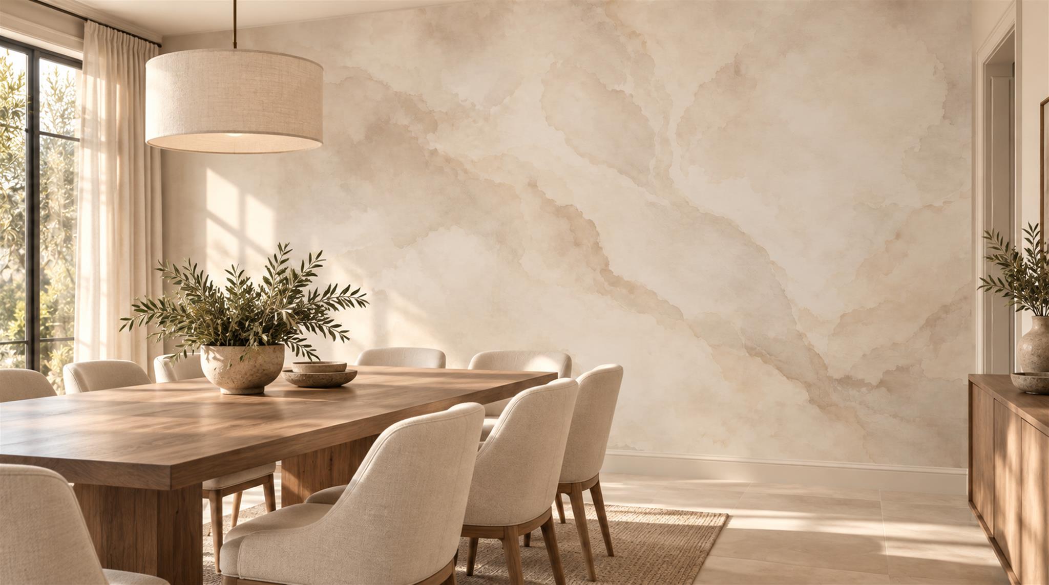 Ivory And Neutral Marble Veining Decorative Wallpaper Mural Living-room-wallpaper-murals, Peel-and-stick Finish