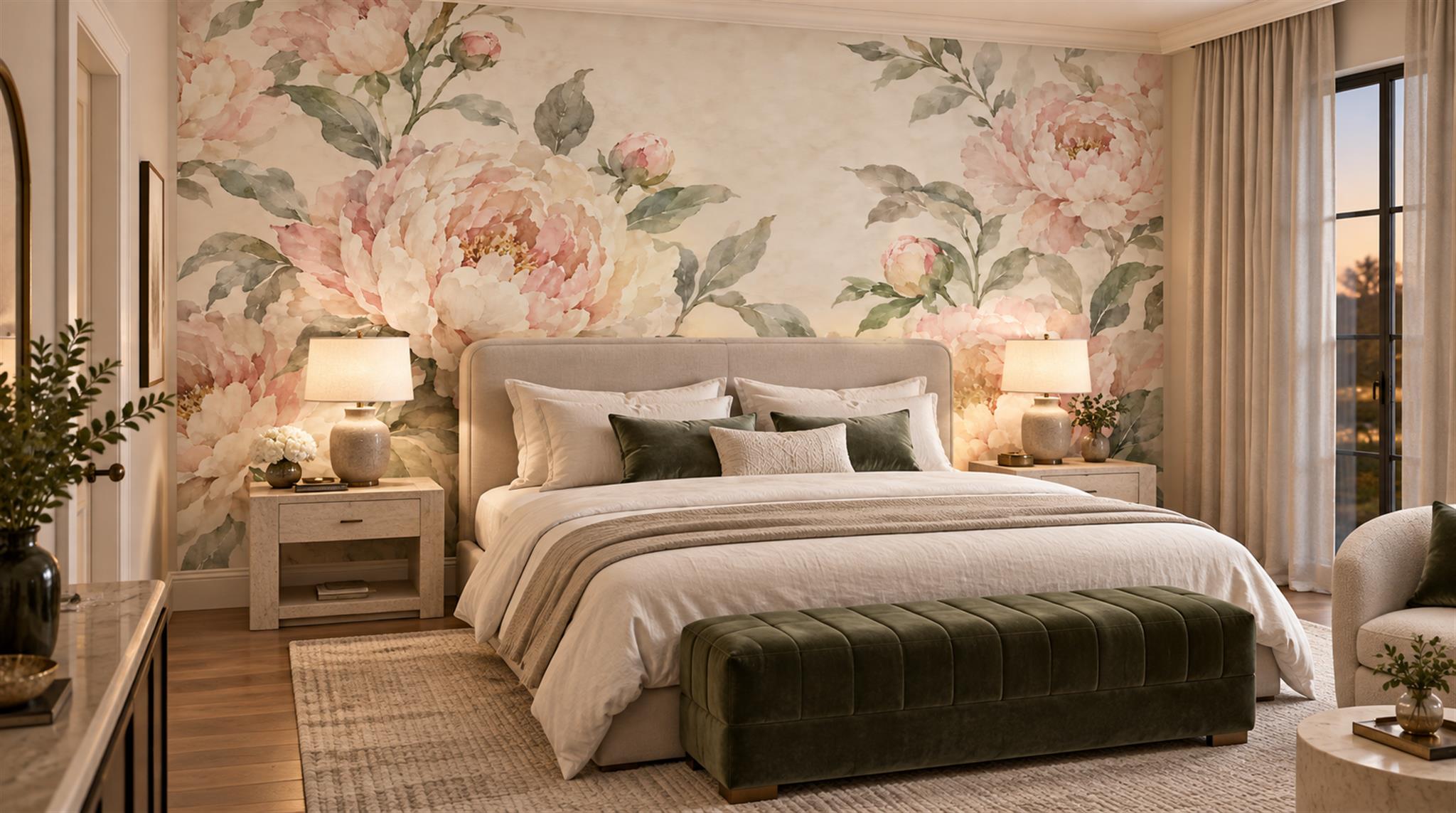 Pink And Neutral Abstract Forms Painterly Wallpaper Mural Feature-wall-wallpaper-murals, Peel-and-stick Finish