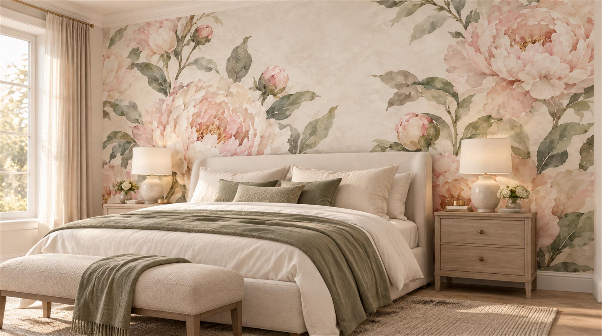Pink And Neutral Abstract Forms Painterly Wallpaper Mural Bedroom-wallpaper-murals, Peel-and-stick Finish