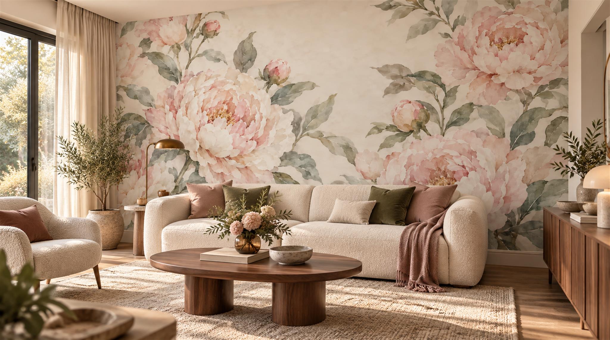 Pink And Neutral Abstract Forms Painterly Wallpaper Mural Living-room-wallpaper-murals, Peel-and-stick Finish