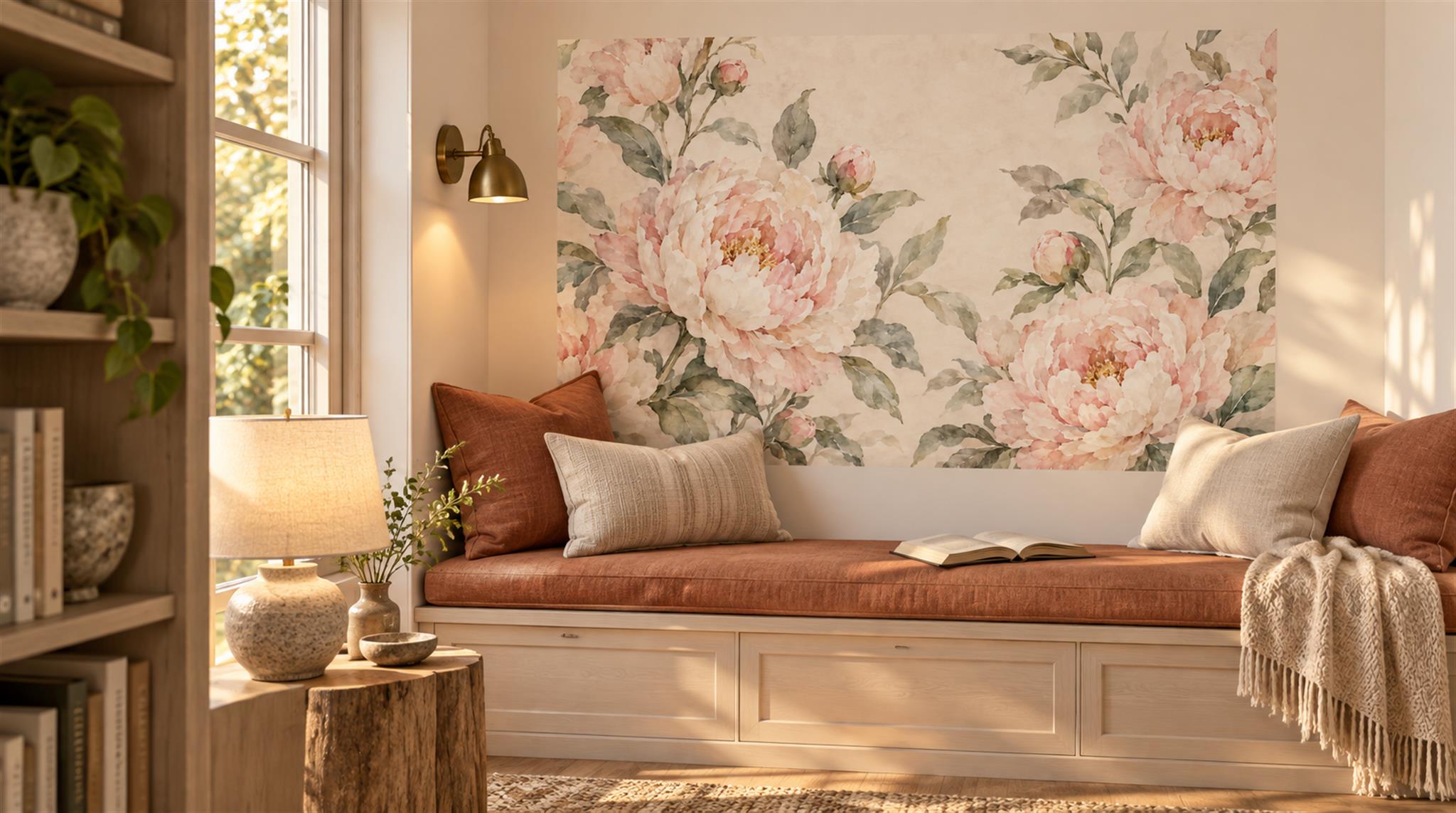 Pink And Neutral Abstract Forms Painterly Wallpaper Mural Living-room-wallpaper-murals, Peel-and-stick Finish