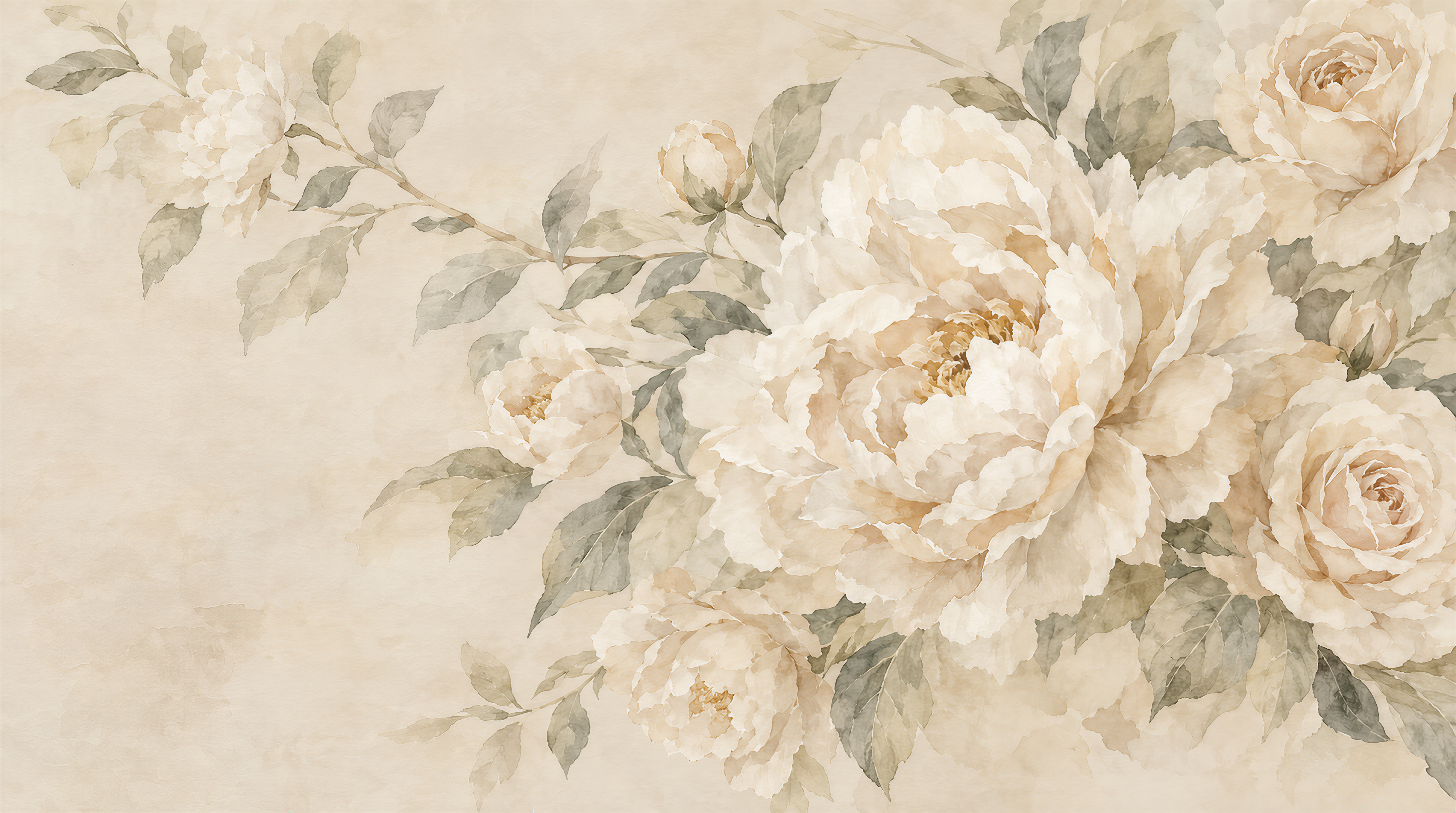 Ivory And Neutral Decorative Patterning Painterly Wallpaper Mural, Peel-and-stick Finish