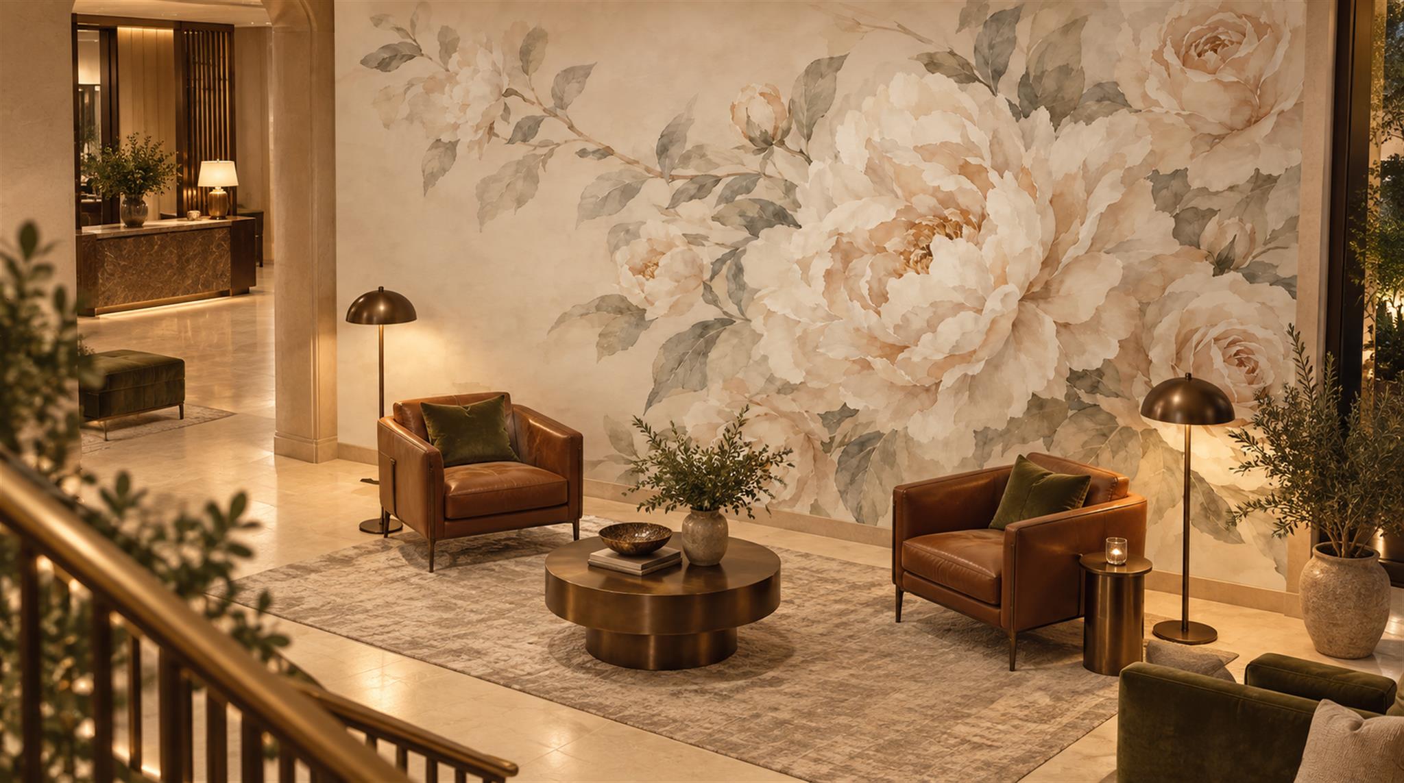 Ivory And Neutral Decorative Patterning Painterly Wallpaper Mural Accent-wall-wallpaper-murals, Peel-and-stick Finish
