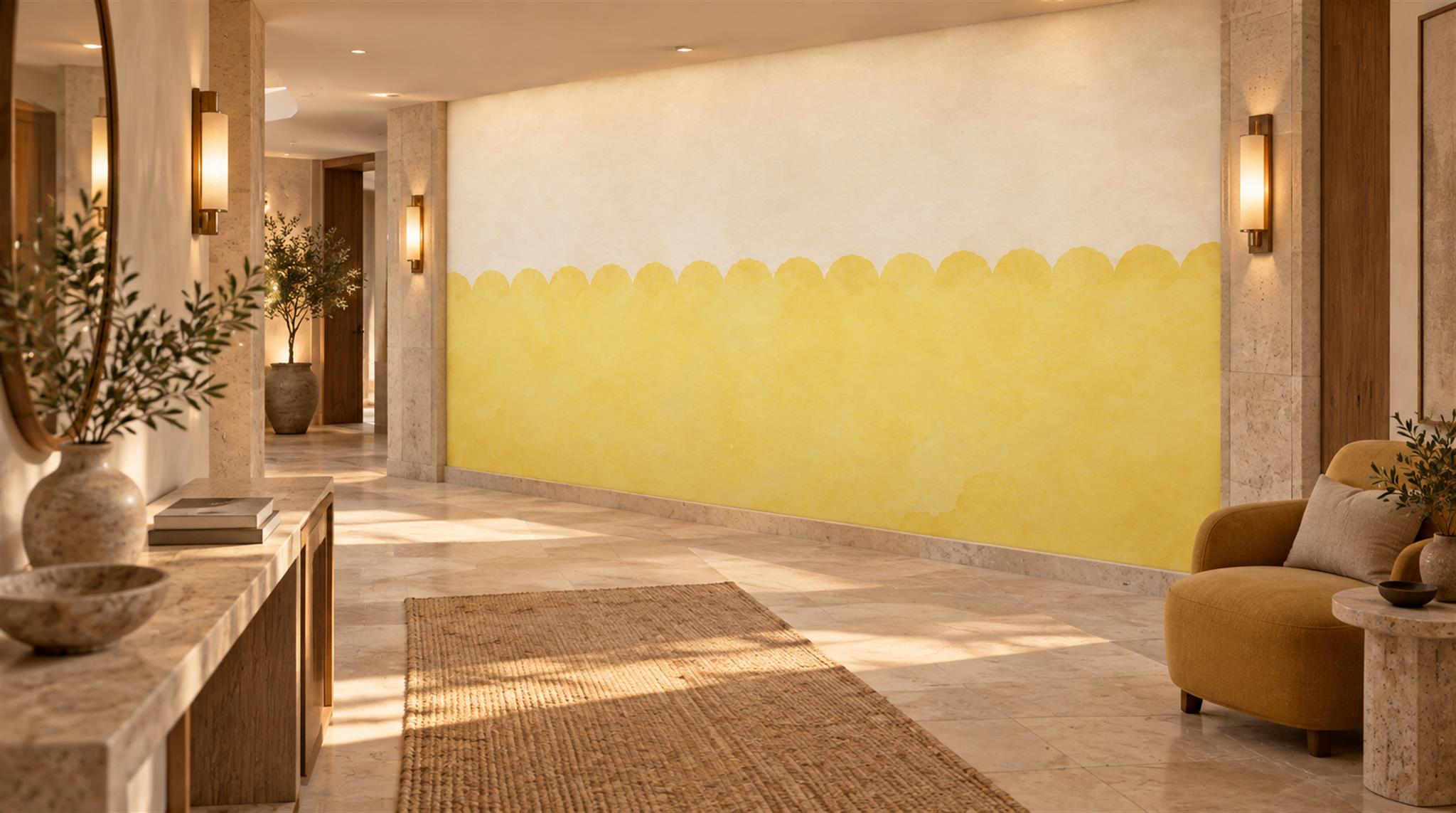 Tan And Gold Abstract Forms Wallpaper Mural Accent-wall-wallpaper-murals, Peel-and-stick Finish
